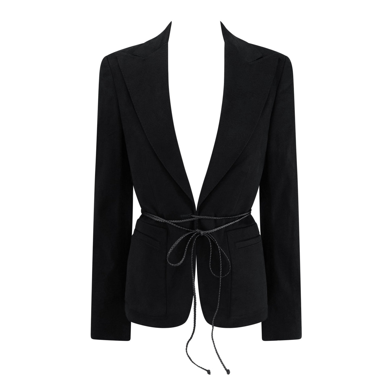 F/W 2002 Gucci by Tom Ford Black Braided Leather Tie Moleskin Blazer Jacket - RealList