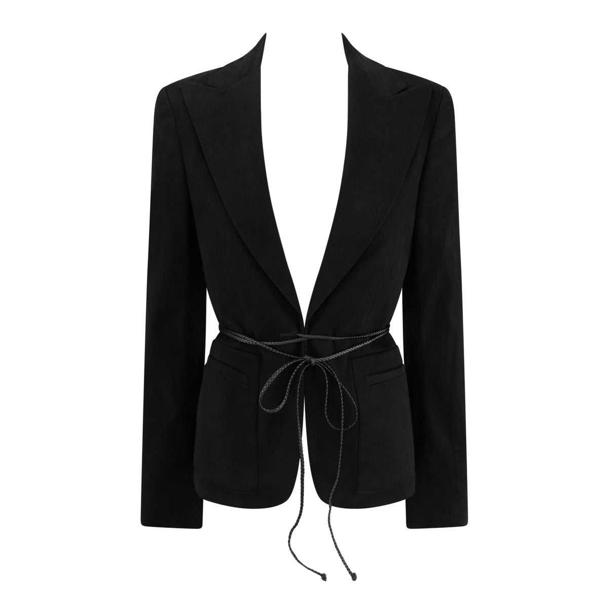 F/W 2002 Gucci by Tom Ford Black Braided Leather Tie Moleskin Blazer Jacket - RealList