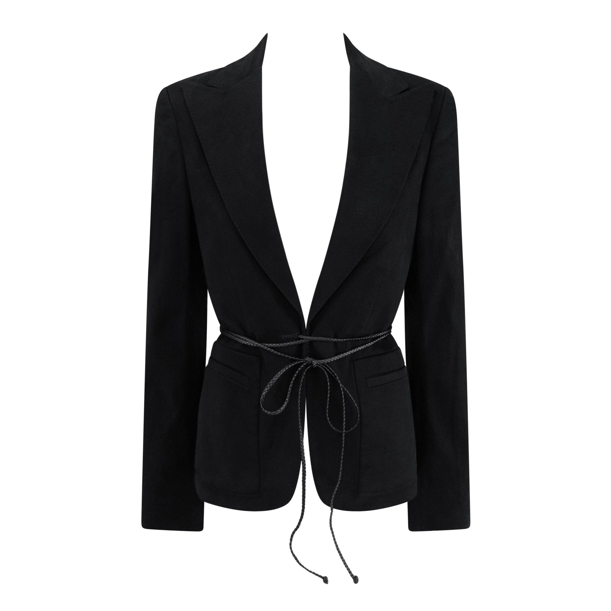 F/W 2002 Gucci by Tom Ford Black Braided Leather Tie Moleskin Blazer Jacket - RealList