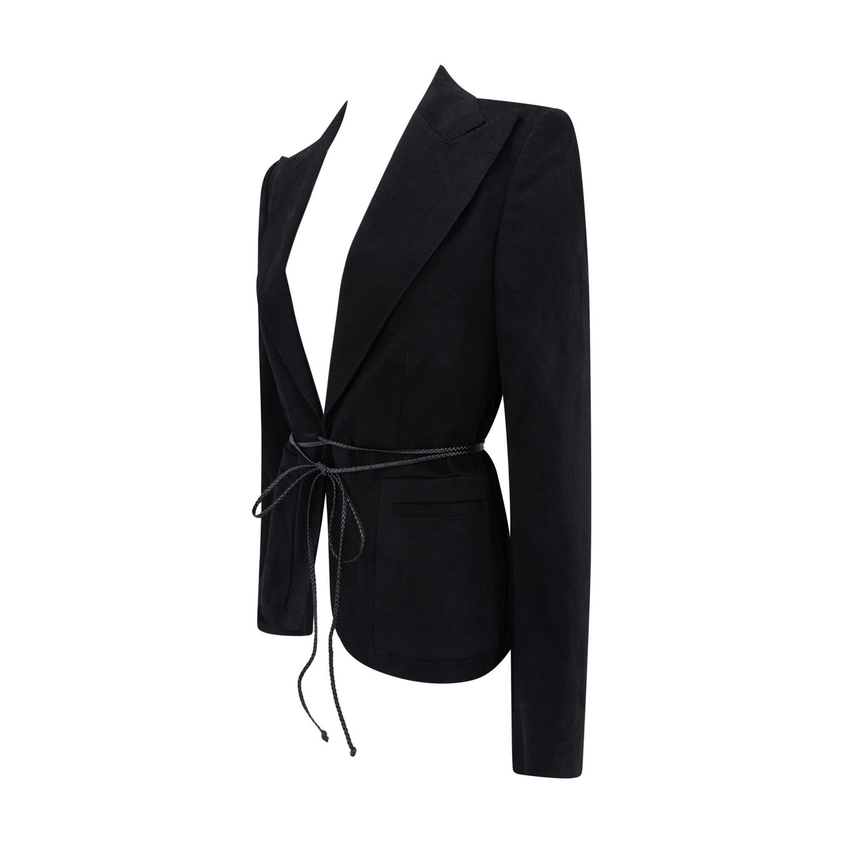 F/W 2002 Gucci by Tom Ford Black Braided Leather Tie Moleskin Blazer Jacket - RealList