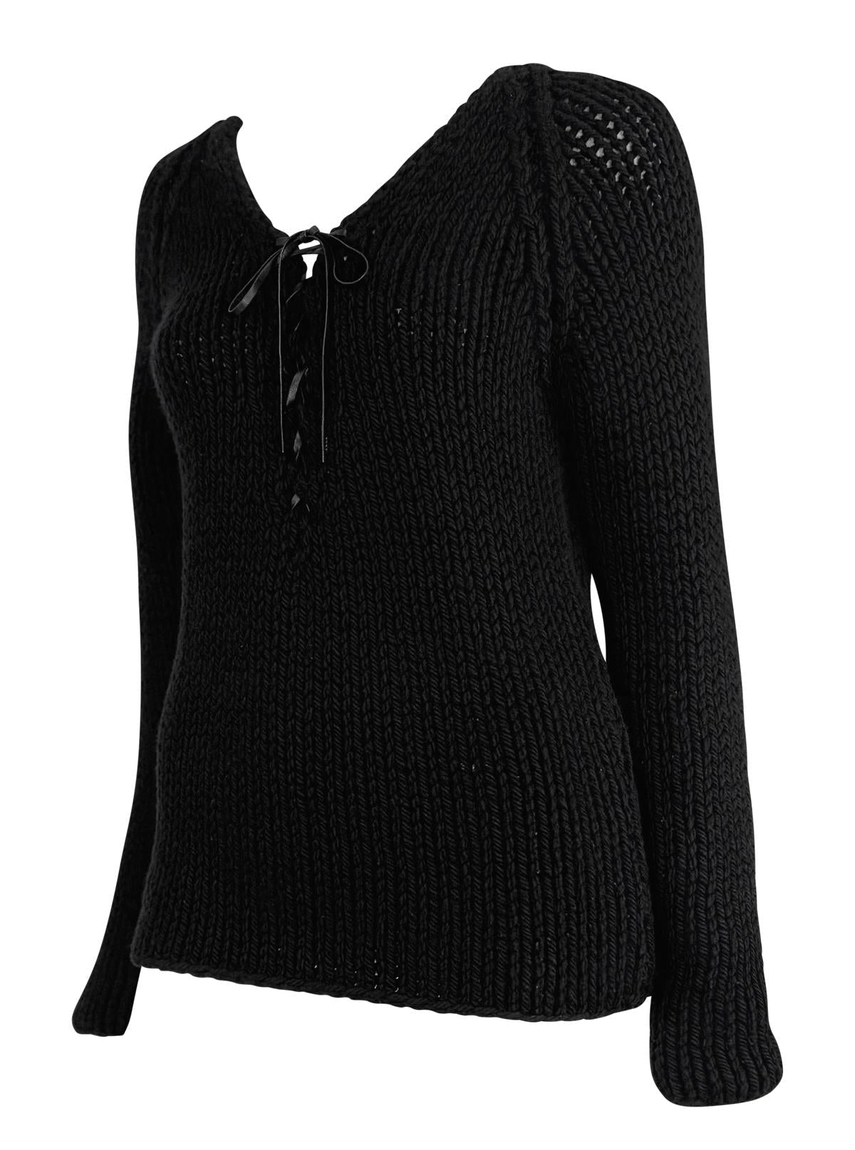 F/W 2002 Gucci by Tom Ford Black Cashmere Leather Tie Sweater Top - RealList