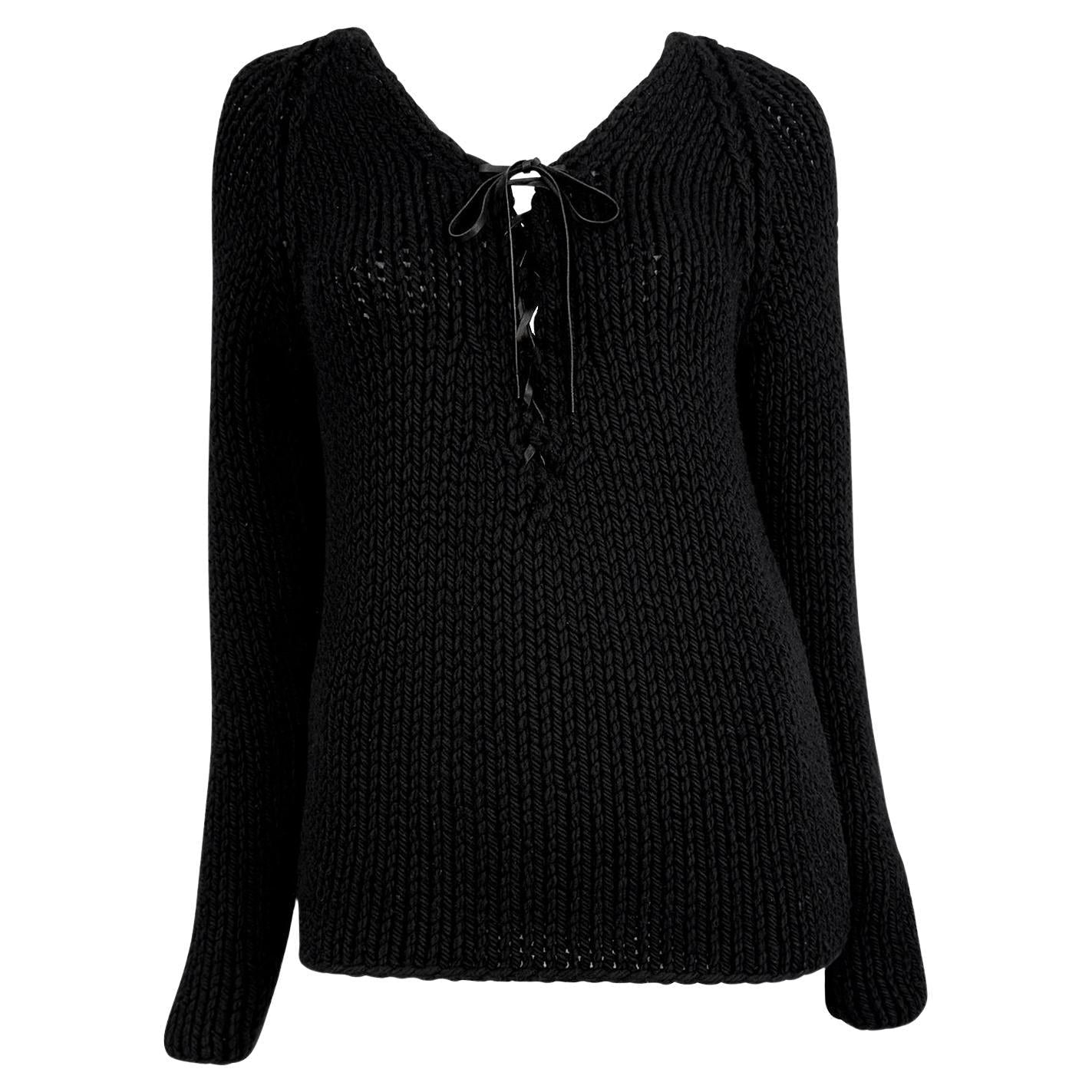 F/W 2002 Gucci by Tom Ford Black Cashmere Leather Tie Sweater Top - RealList