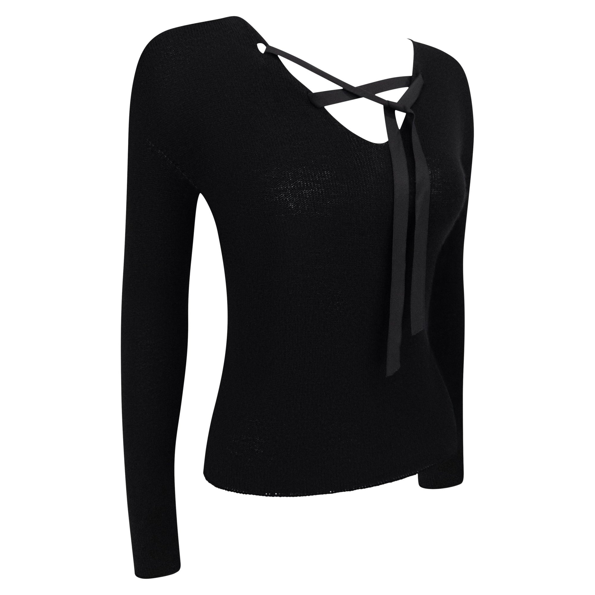 F/W 2002 Gucci by Tom Ford Black Cashmere Ribbon Lace - Up Sweater - RealList