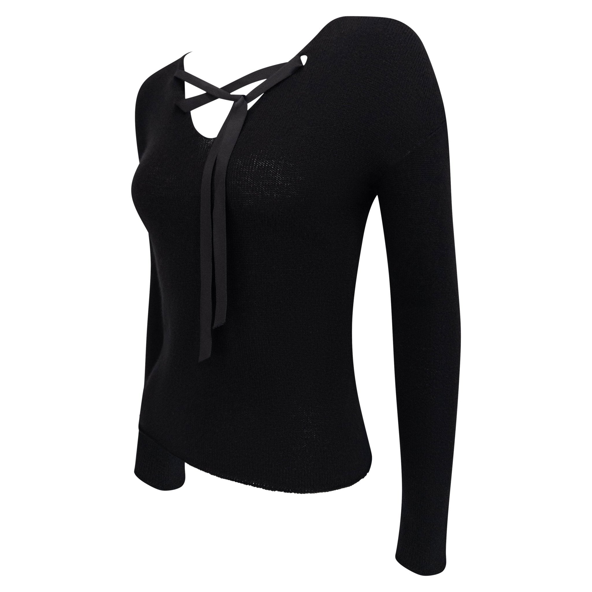 F/W 2002 Gucci by Tom Ford Black Cashmere Ribbon Lace - Up Sweater - RealList