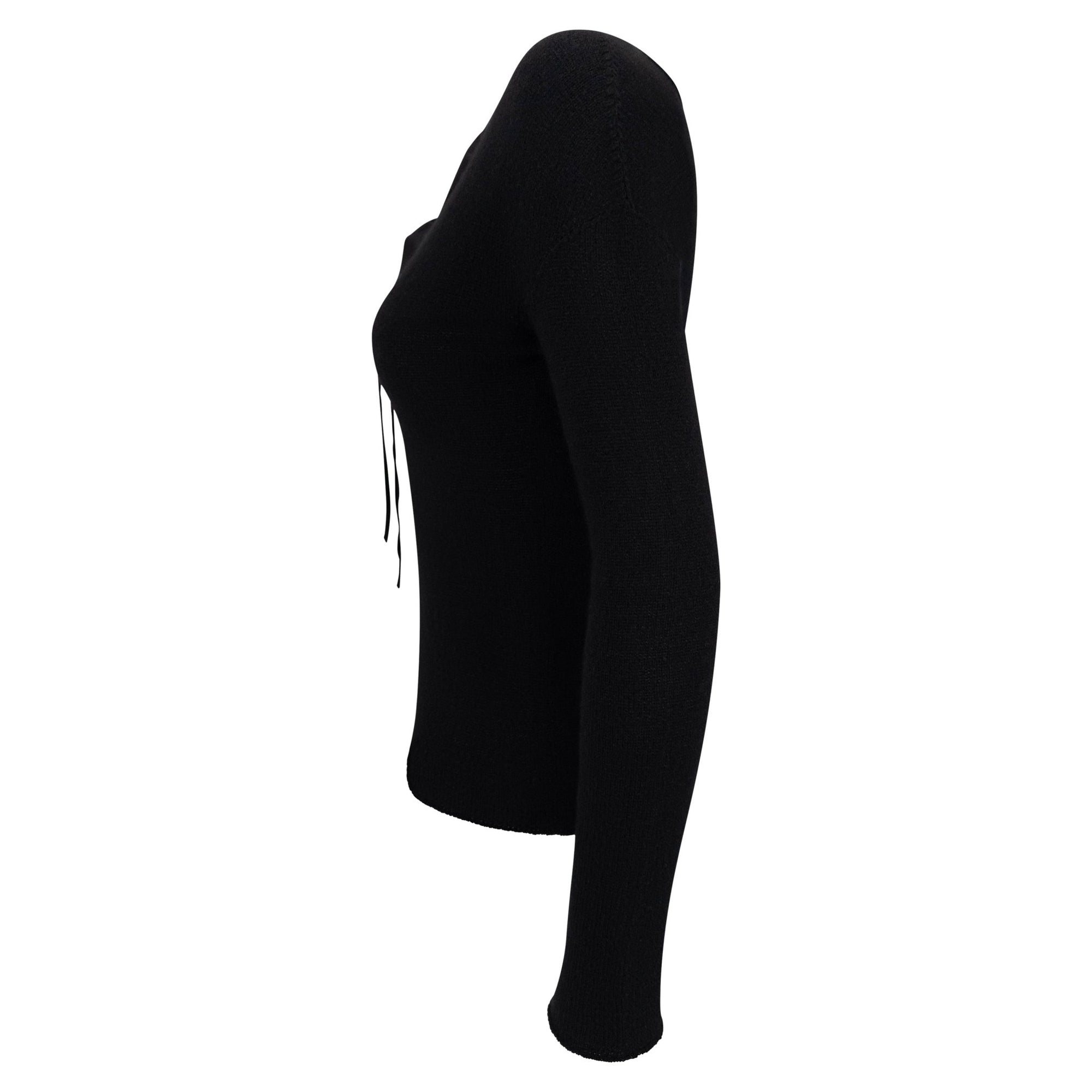 F/W 2002 Gucci by Tom Ford Black Cashmere Ribbon Lace - Up Sweater - RealList