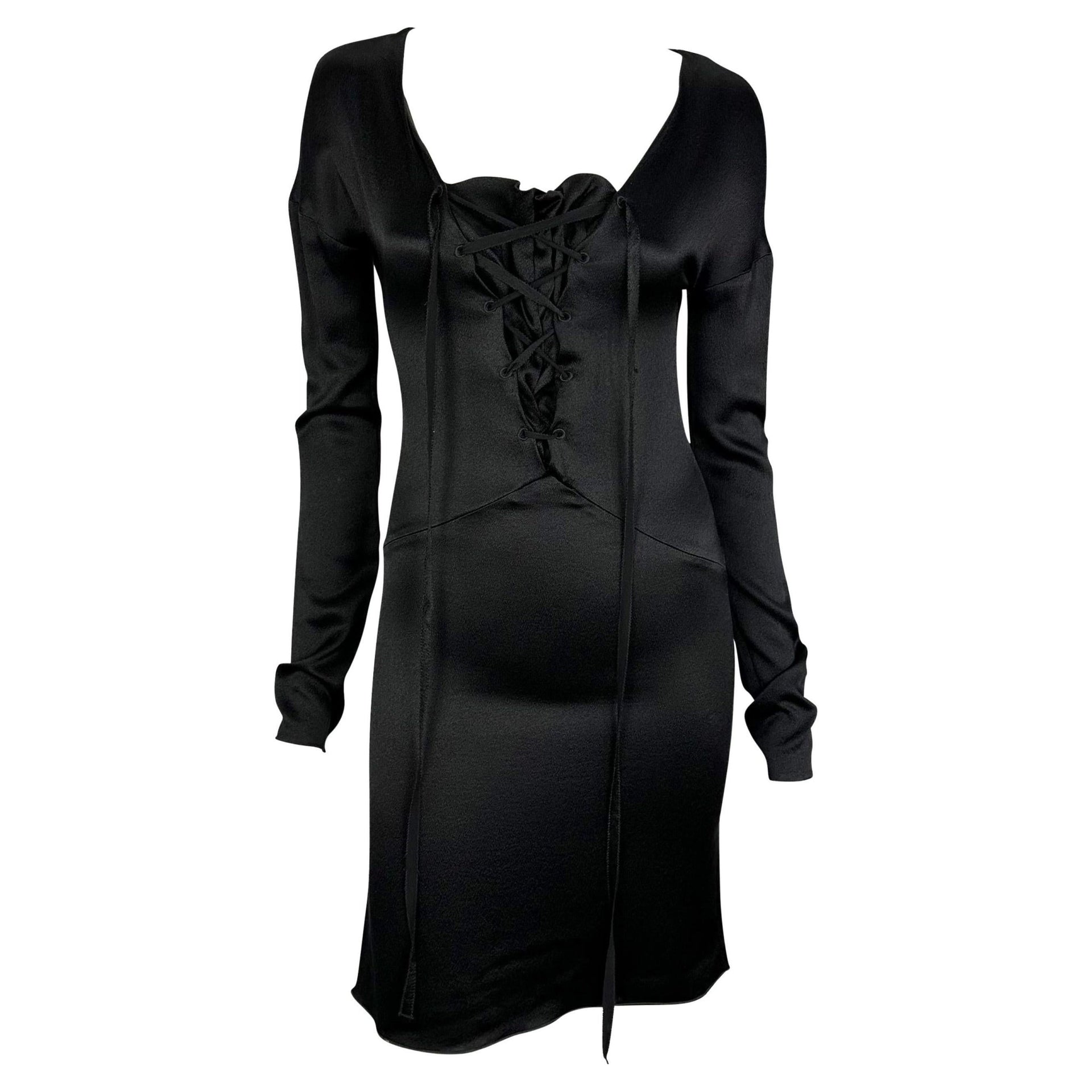 F/W 2002 Gucci by Tom Ford Black Silk Lace - Up Flare Mini Dress - RealList