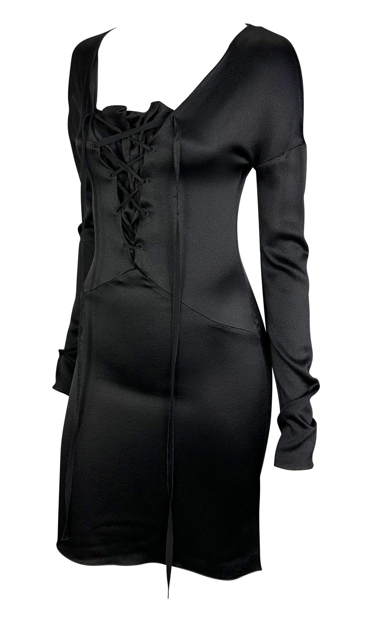 F/W 2002 Gucci by Tom Ford Black Silk Lace - Up Flare Mini Dress - RealList