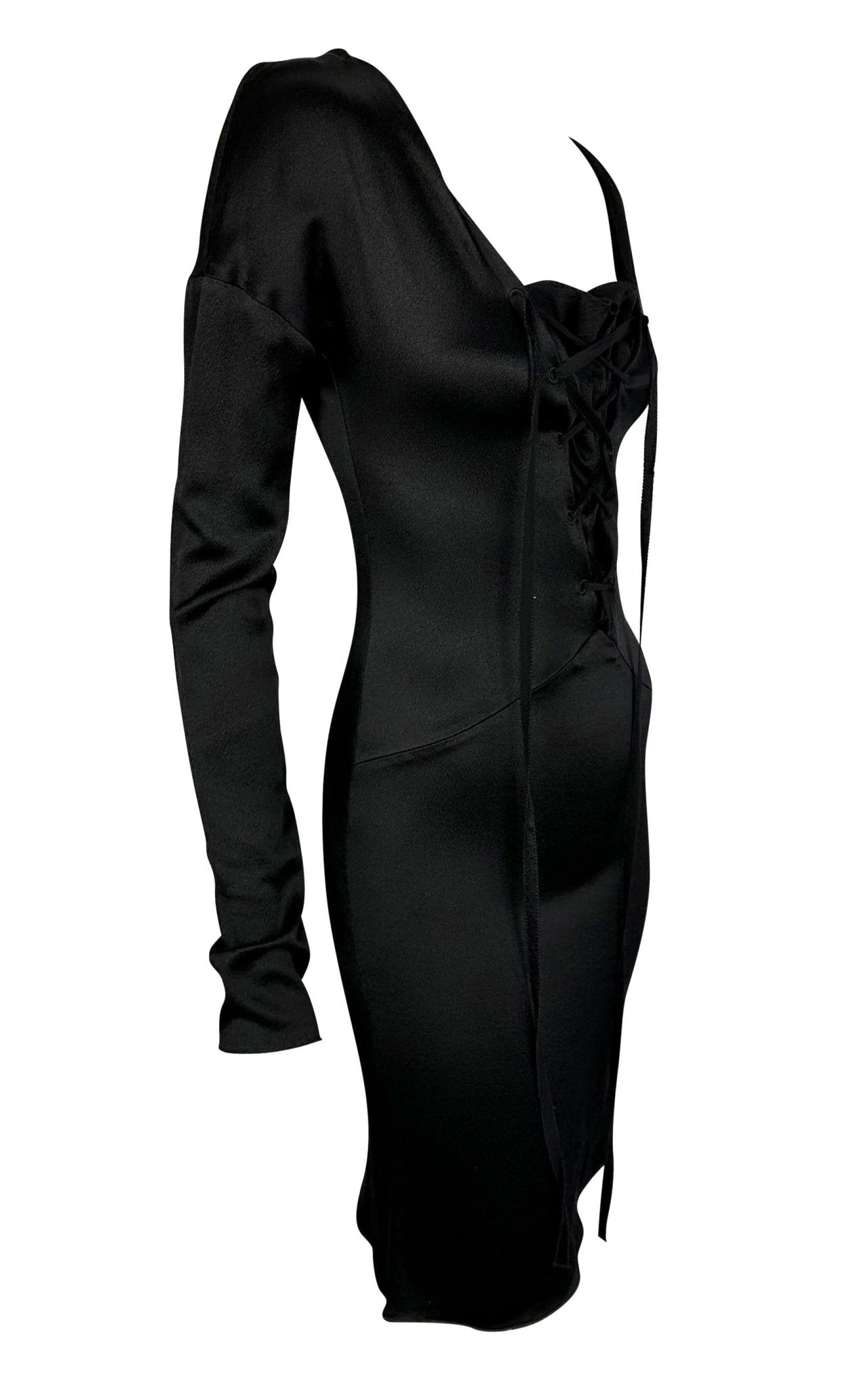 F/W 2002 Gucci by Tom Ford Black Silk Lace - Up Flare Mini Dress - RealList