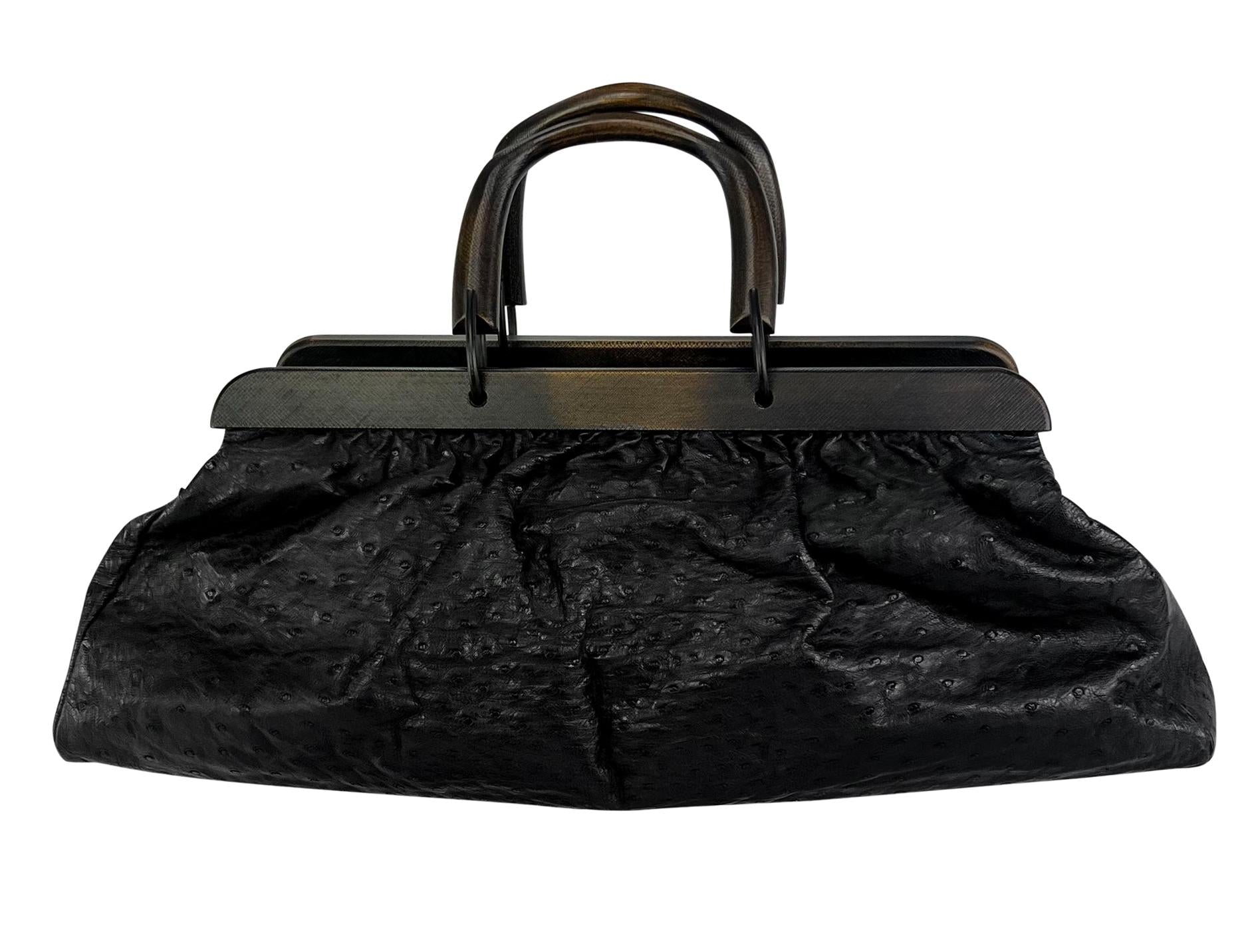 F/W 2002 Gucci by Tom Ford Extra - Large Ostrich Skin Wood Handled Tote Bag - RealList