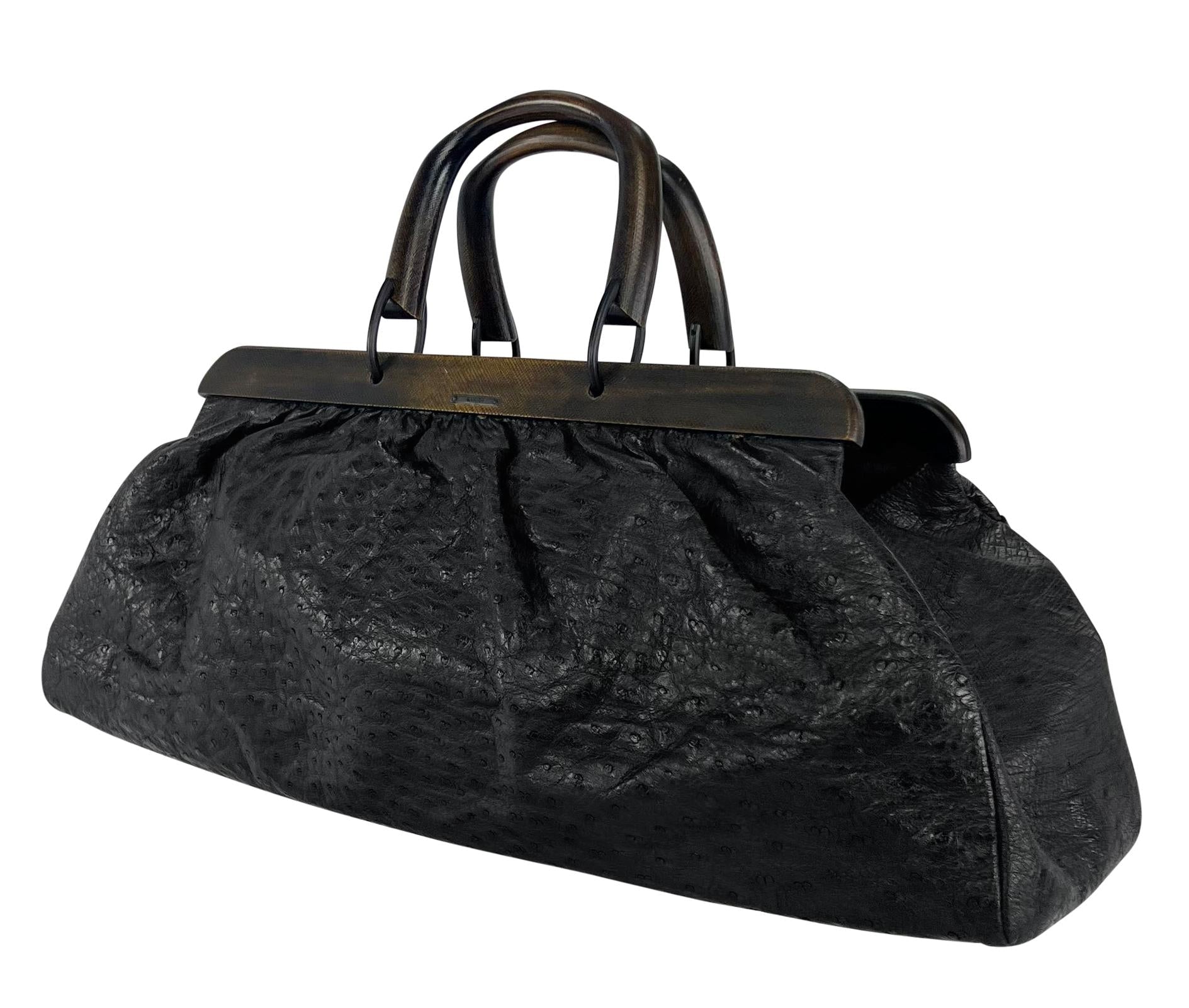 F/W 2002 Gucci by Tom Ford Extra - Large Ostrich Skin Wood Handled Tote Bag - RealList