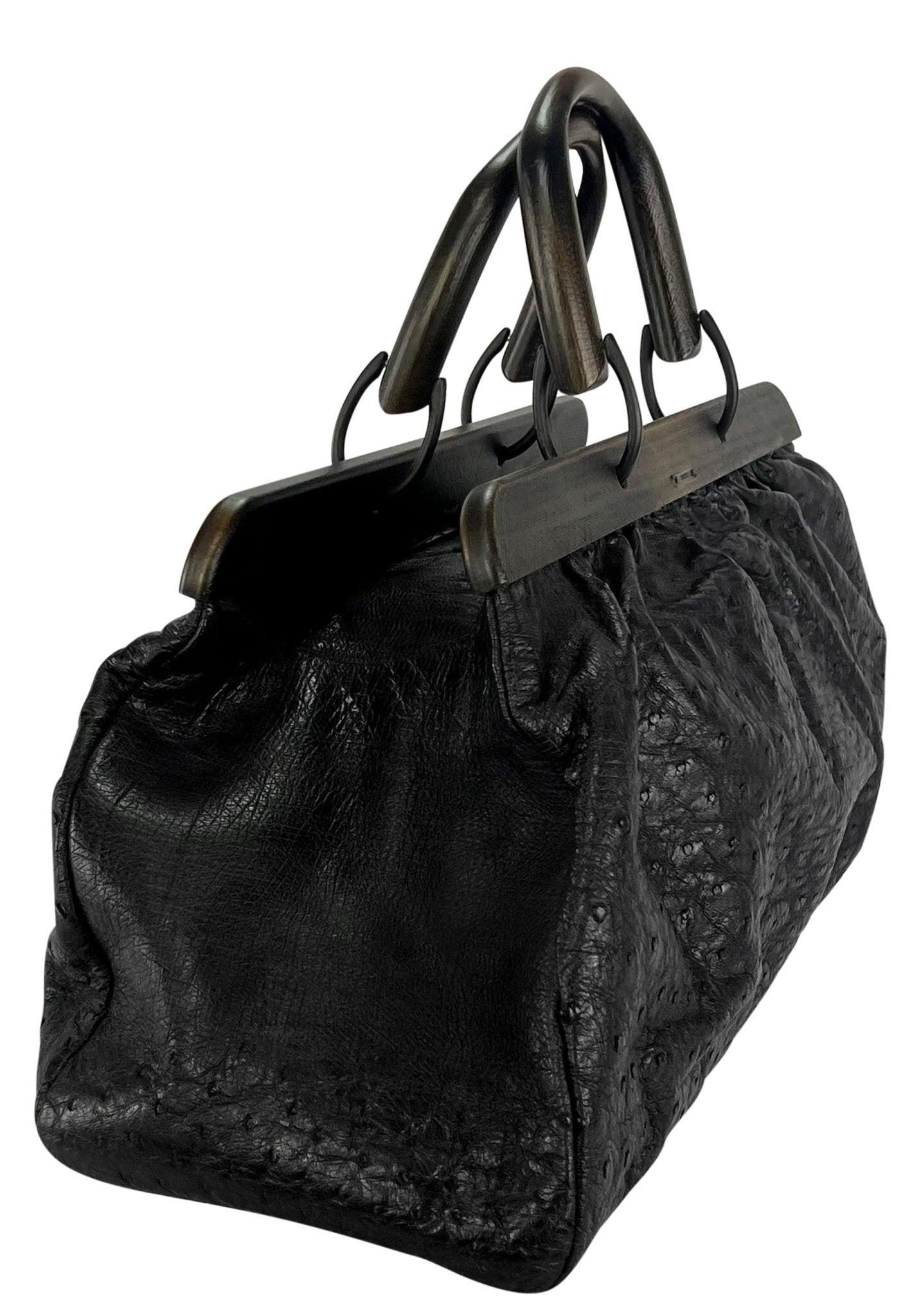 F/W 2002 Gucci by Tom Ford Extra - Large Ostrich Skin Wood Handled Tote Bag - RealList
