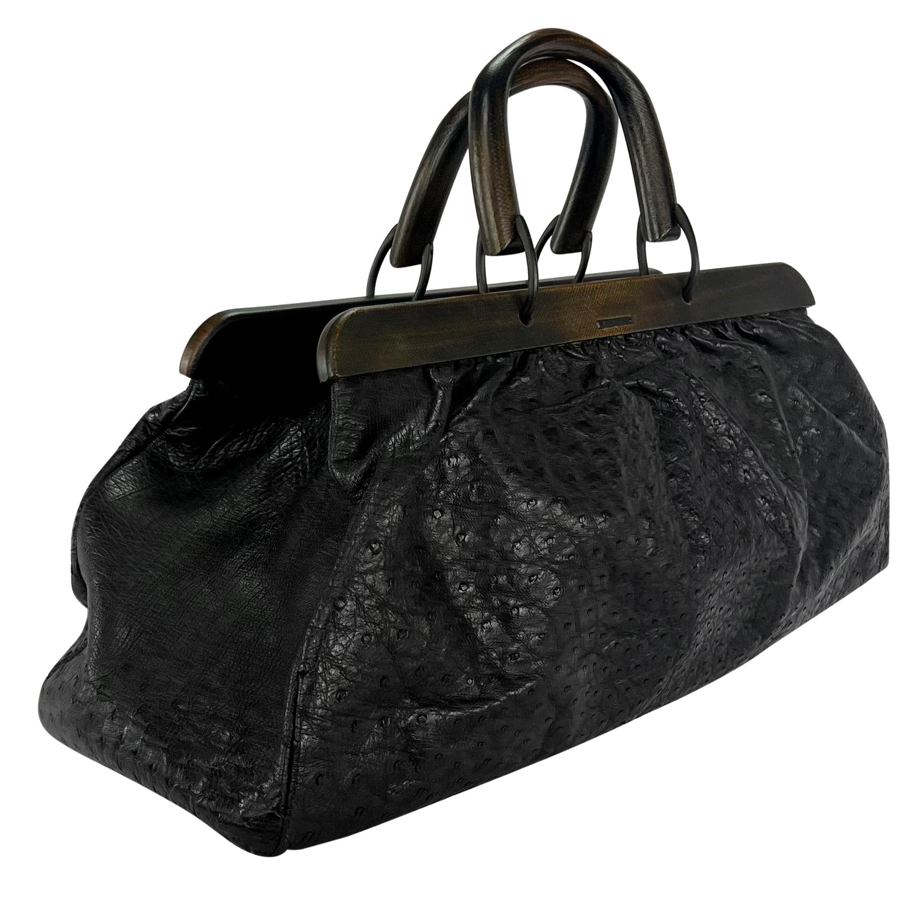 F/W 2002 Gucci by Tom Ford Extra - Large Ostrich Skin Wood Handled Tote Bag - RealList