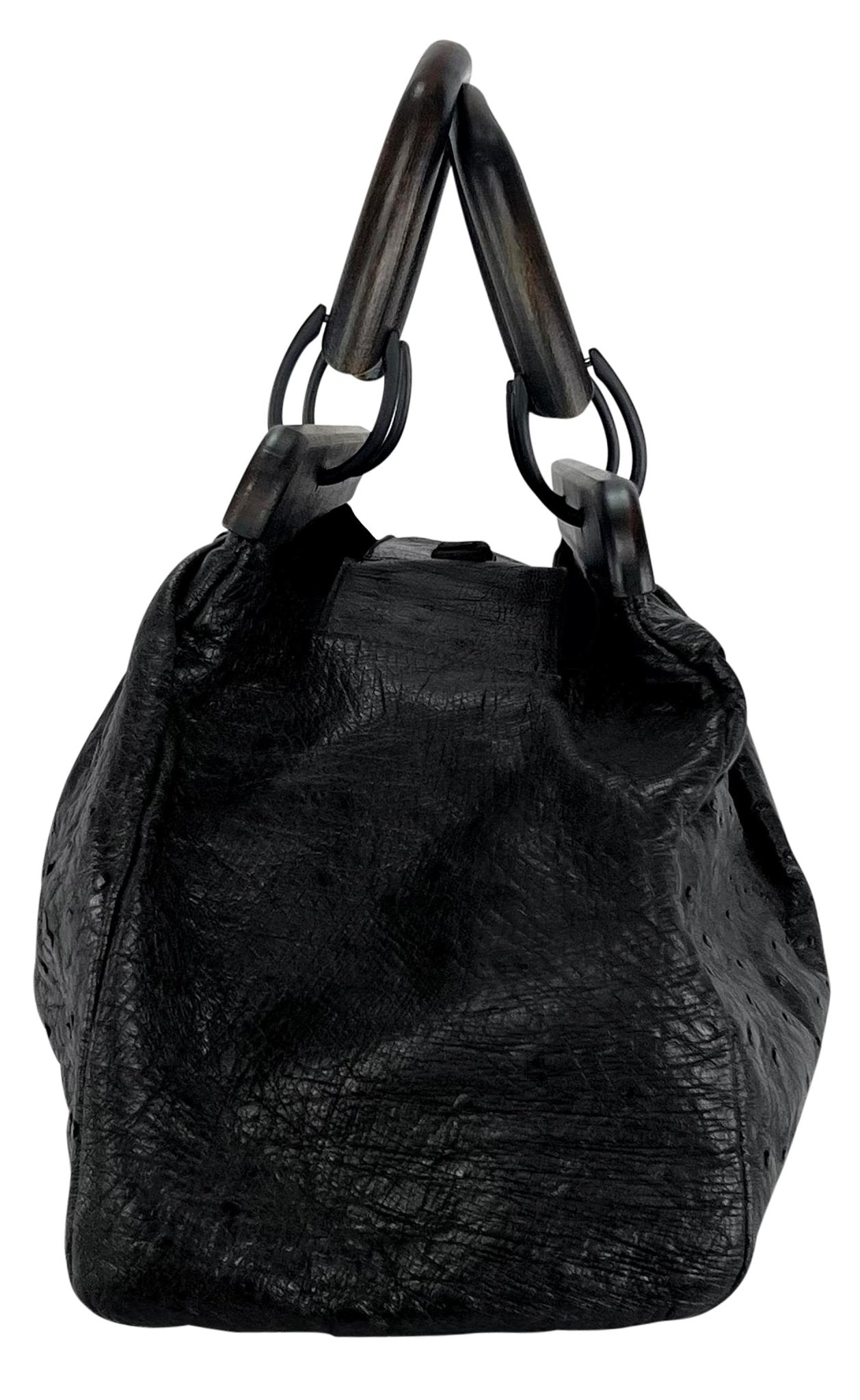 F/W 2002 Gucci by Tom Ford Extra - Large Ostrich Skin Wood Handled Tote Bag - RealList