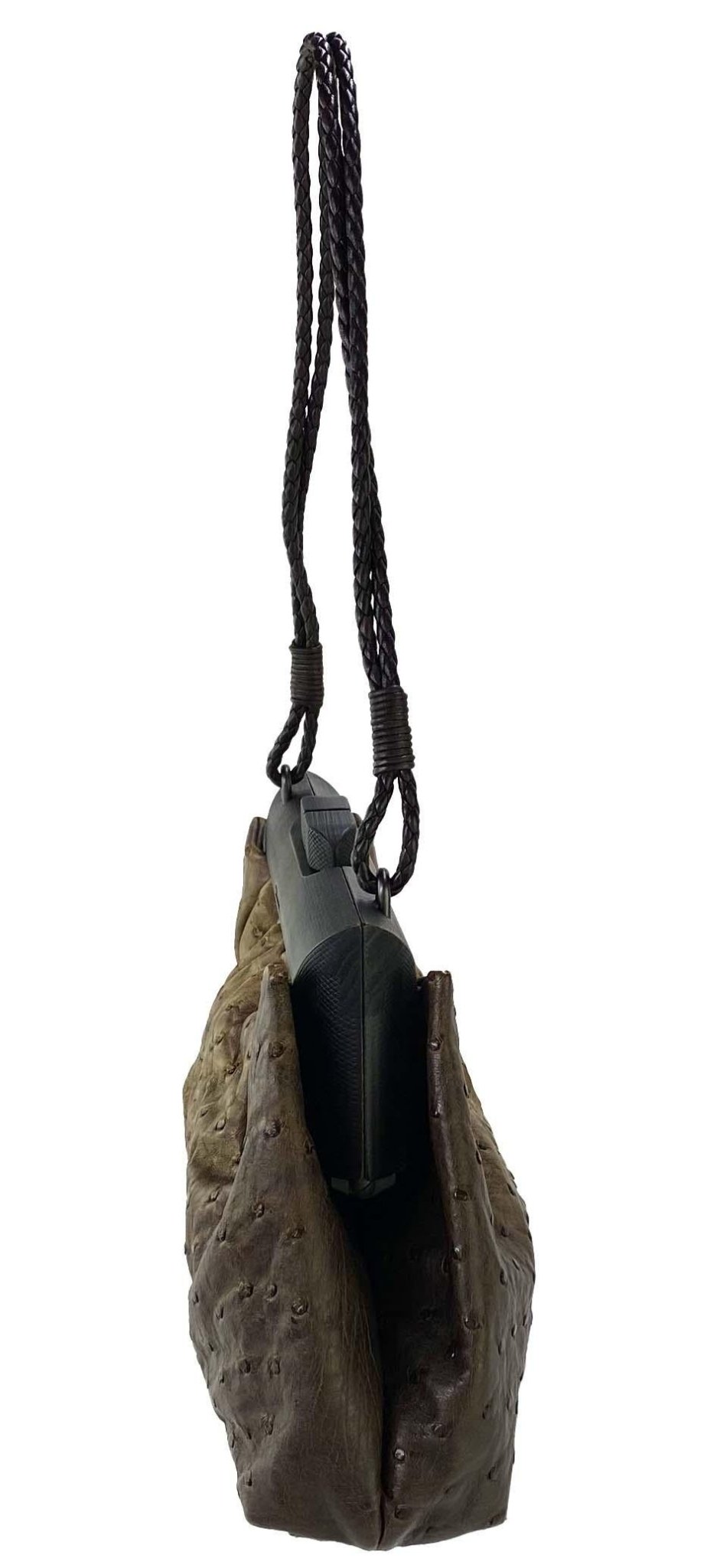 F/W 2002 Gucci by Tom Ford Genuine Ostrich Braided Leather Wood Shoulder Bag - RealList