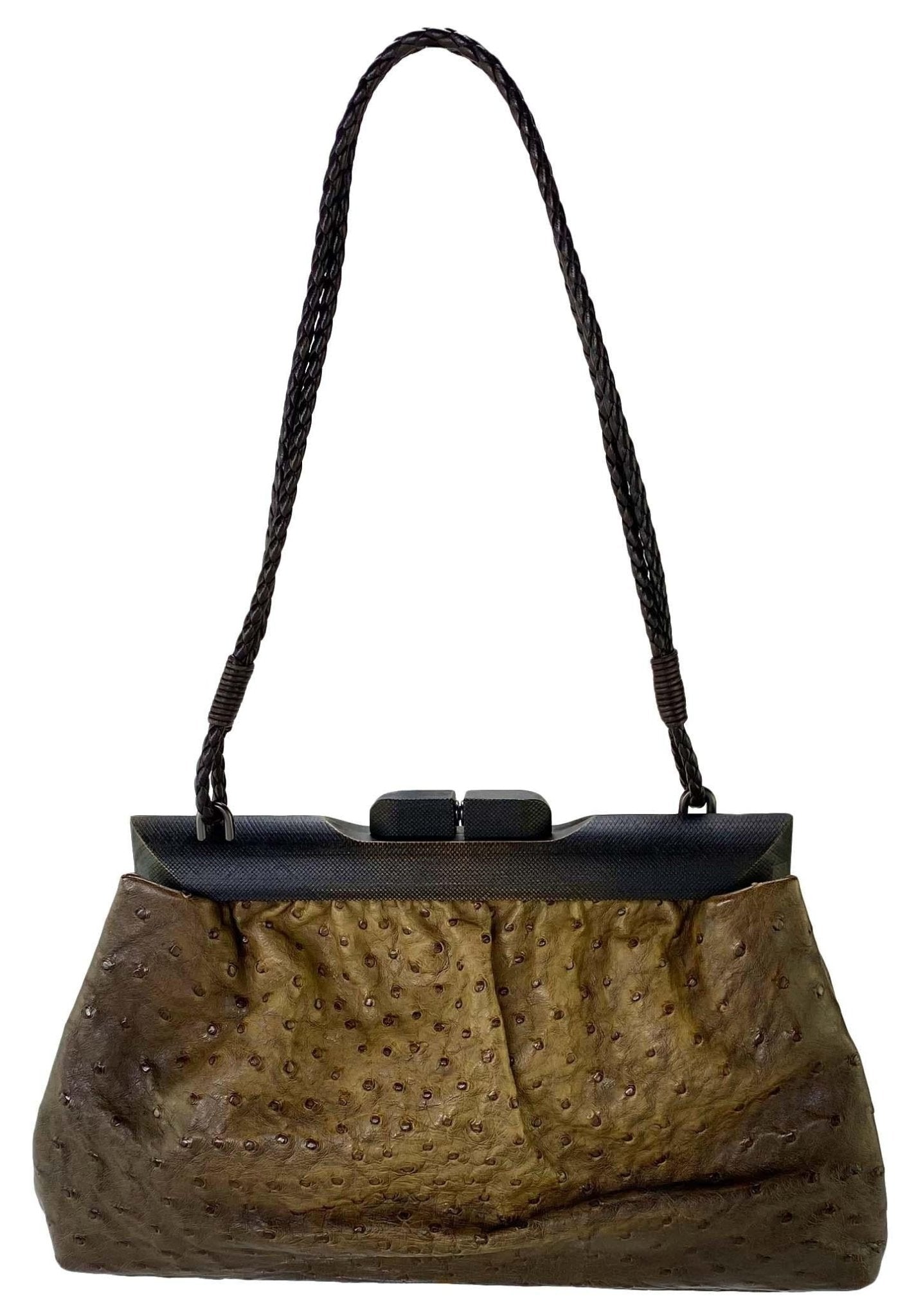 F/W 2002 Gucci by Tom Ford Genuine Ostrich Braided Leather Wood Shoulder Bag - RealList