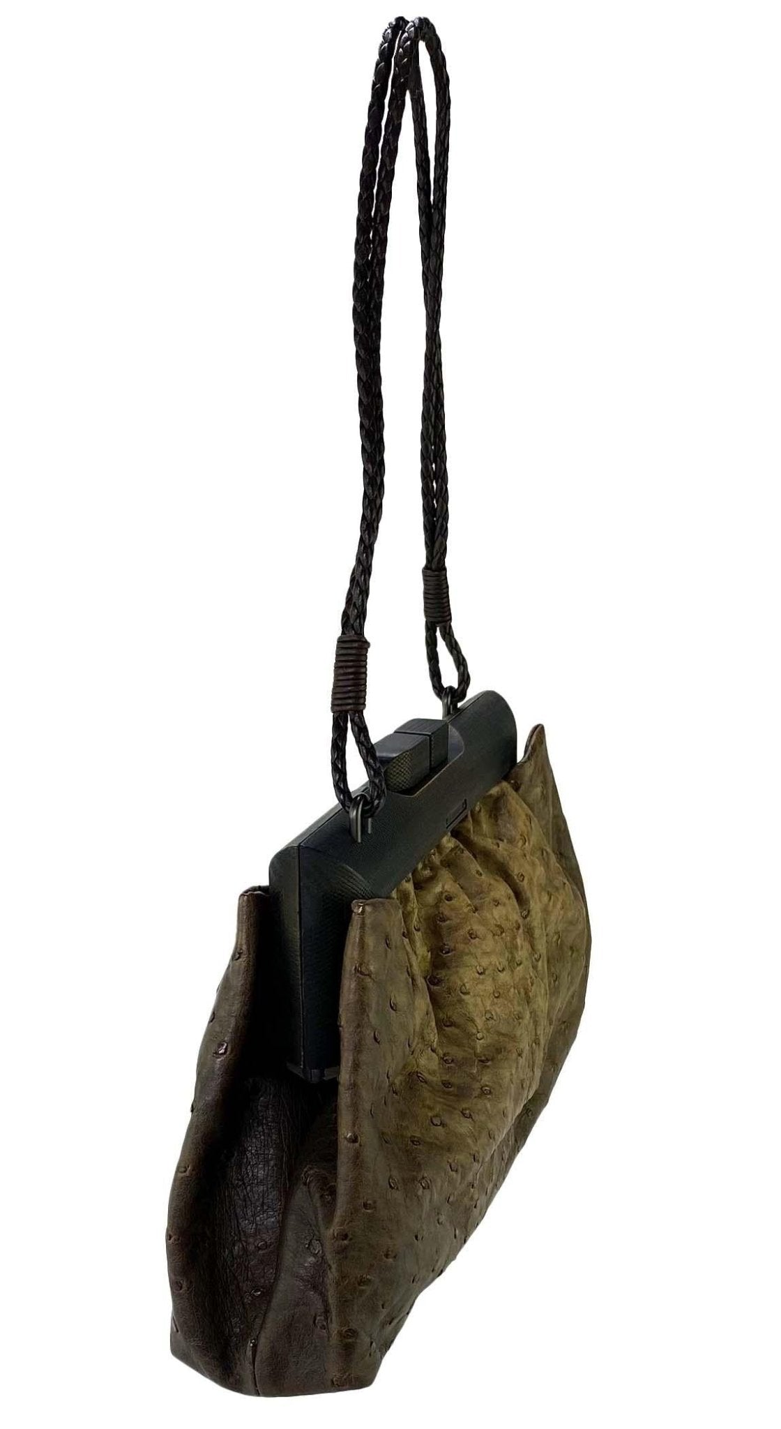 F/W 2002 Gucci by Tom Ford Genuine Ostrich Braided Leather Wood Shoulder Bag - RealList