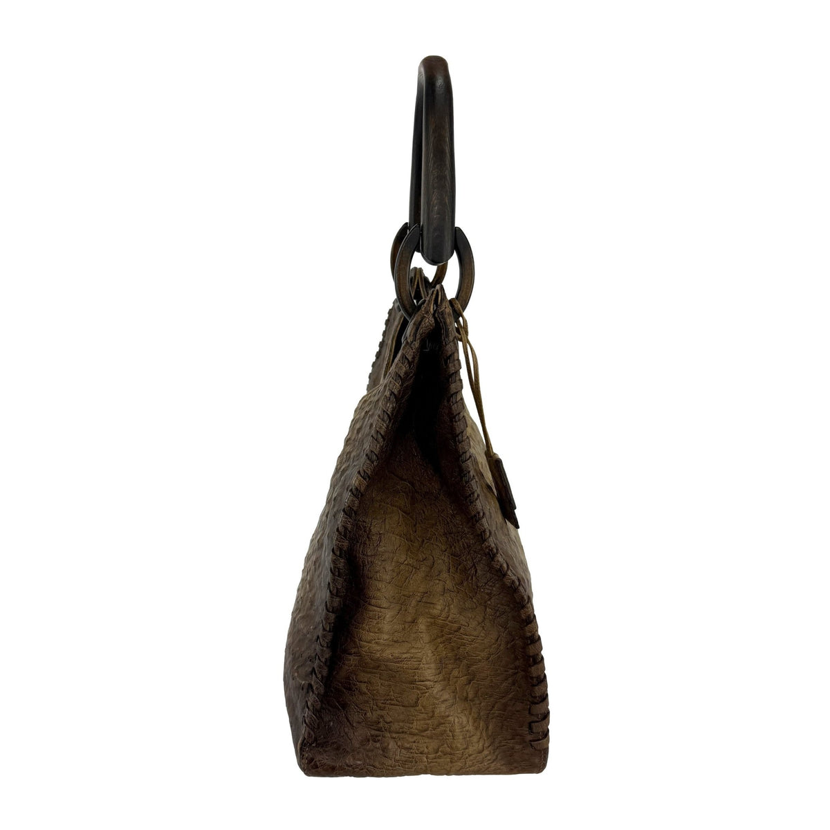 F/W 2002 Gucci by Tom Ford Genuine Ostrich Leather Wood Top Handle Tan Bag - RealList