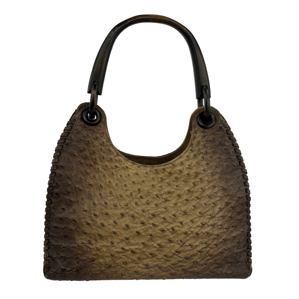 F/W 2002 Gucci by Tom Ford Genuine Ostrich Leather Wood Top Handle Tan Bag - RealList
