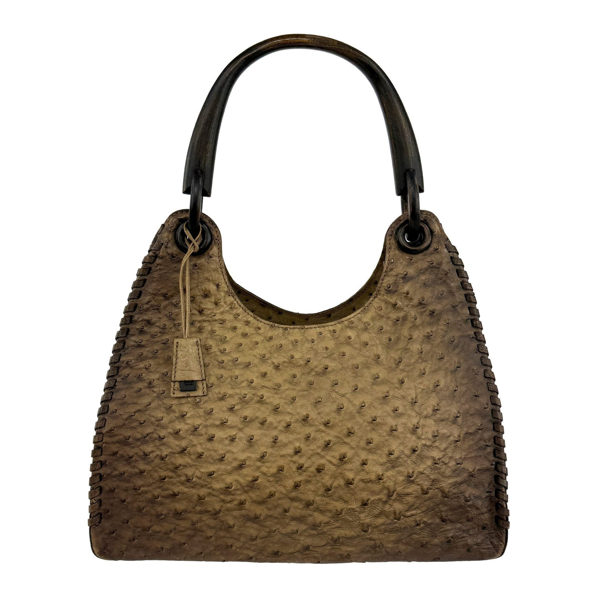 F/W 2002 Gucci by Tom Ford Genuine Ostrich Leather Wood Top Handle Tan Bag - RealList