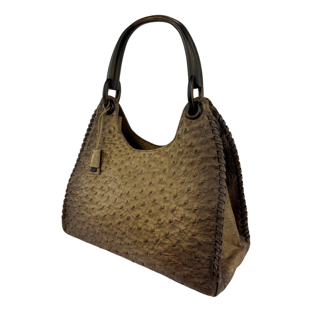 F/W 2002 Gucci by Tom Ford Genuine Ostrich Leather Wood Top Handle Tan Bag - RealList
