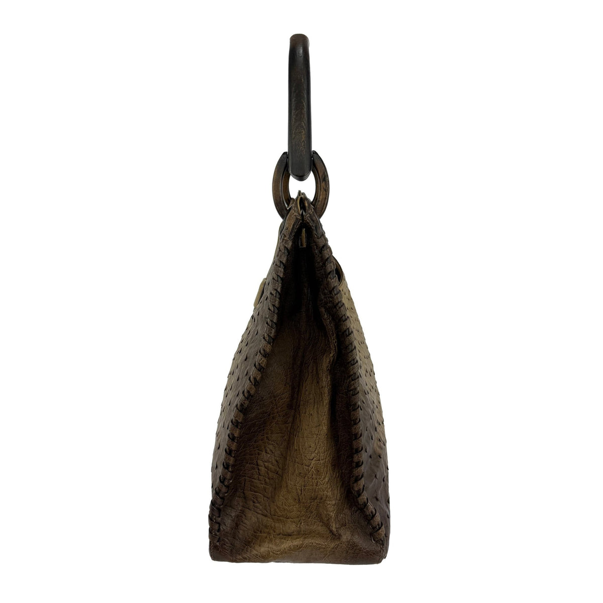 F/W 2002 Gucci by Tom Ford Genuine Ostrich Leather Wood Top Handle Tan Bag - RealList
