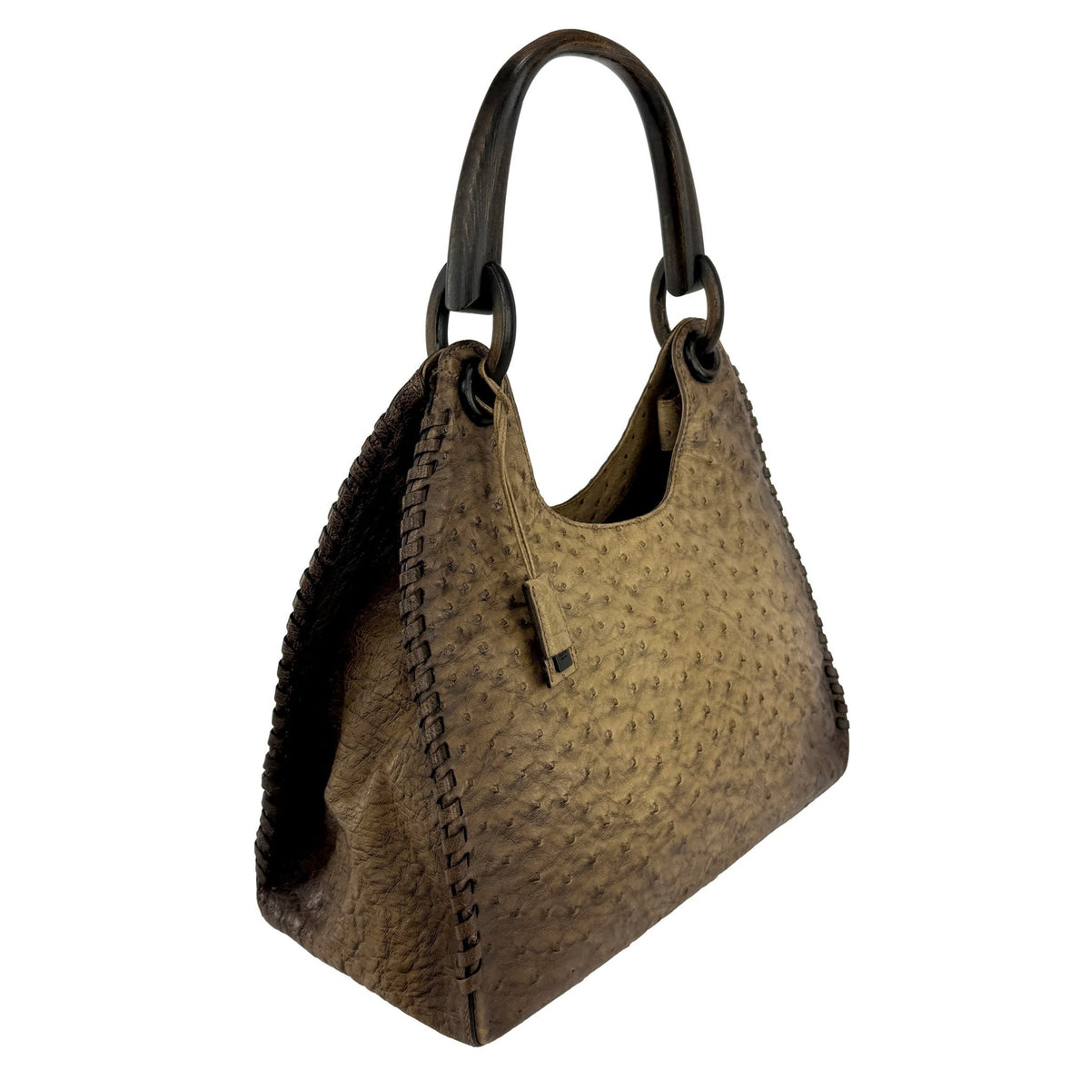 F/W 2002 Gucci by Tom Ford Genuine Ostrich Leather Wood Top Handle Tan Bag - RealList