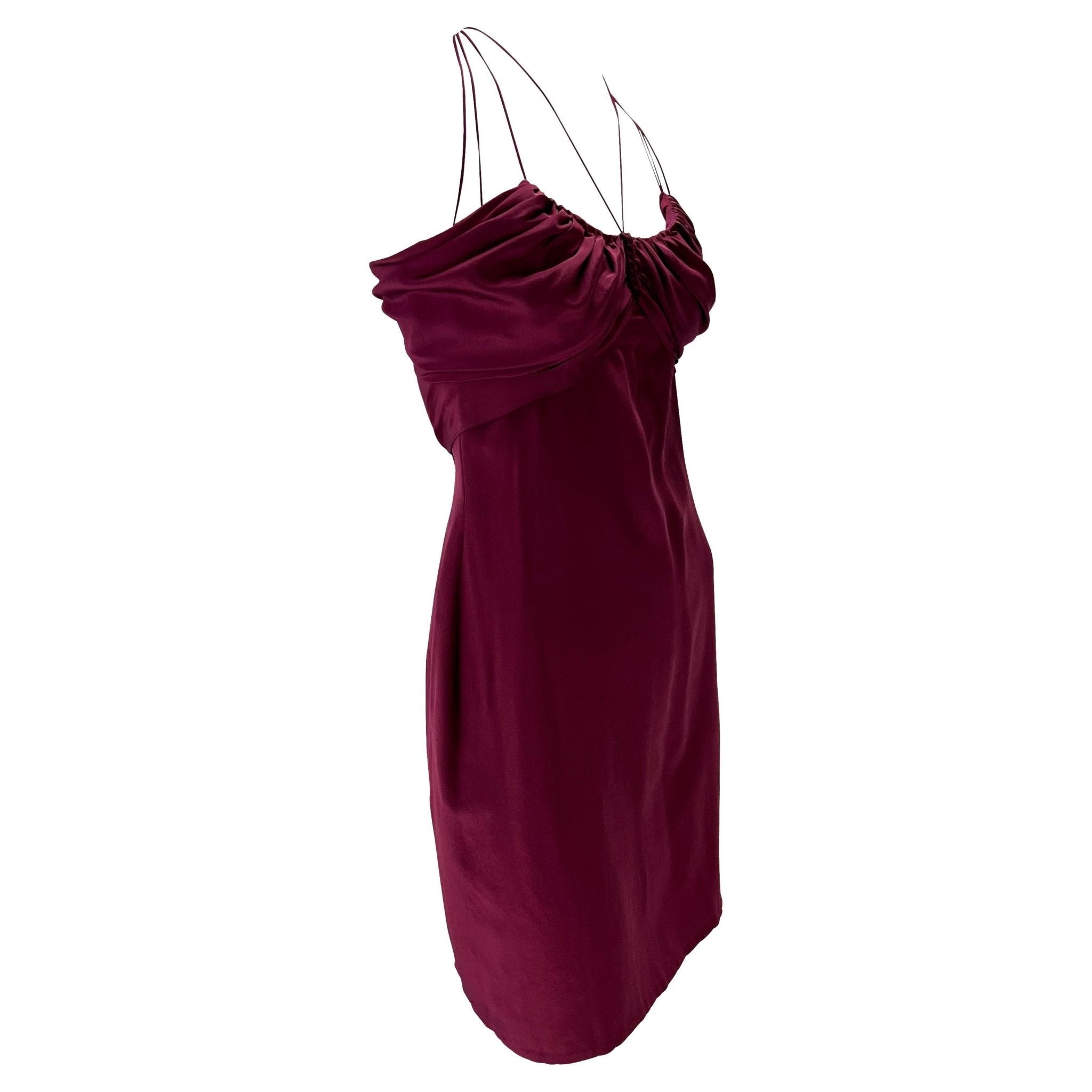 F/W 2002 Gucci by Tom Ford Maroon Strappy Silk Chiffon Mini Dress - RealList