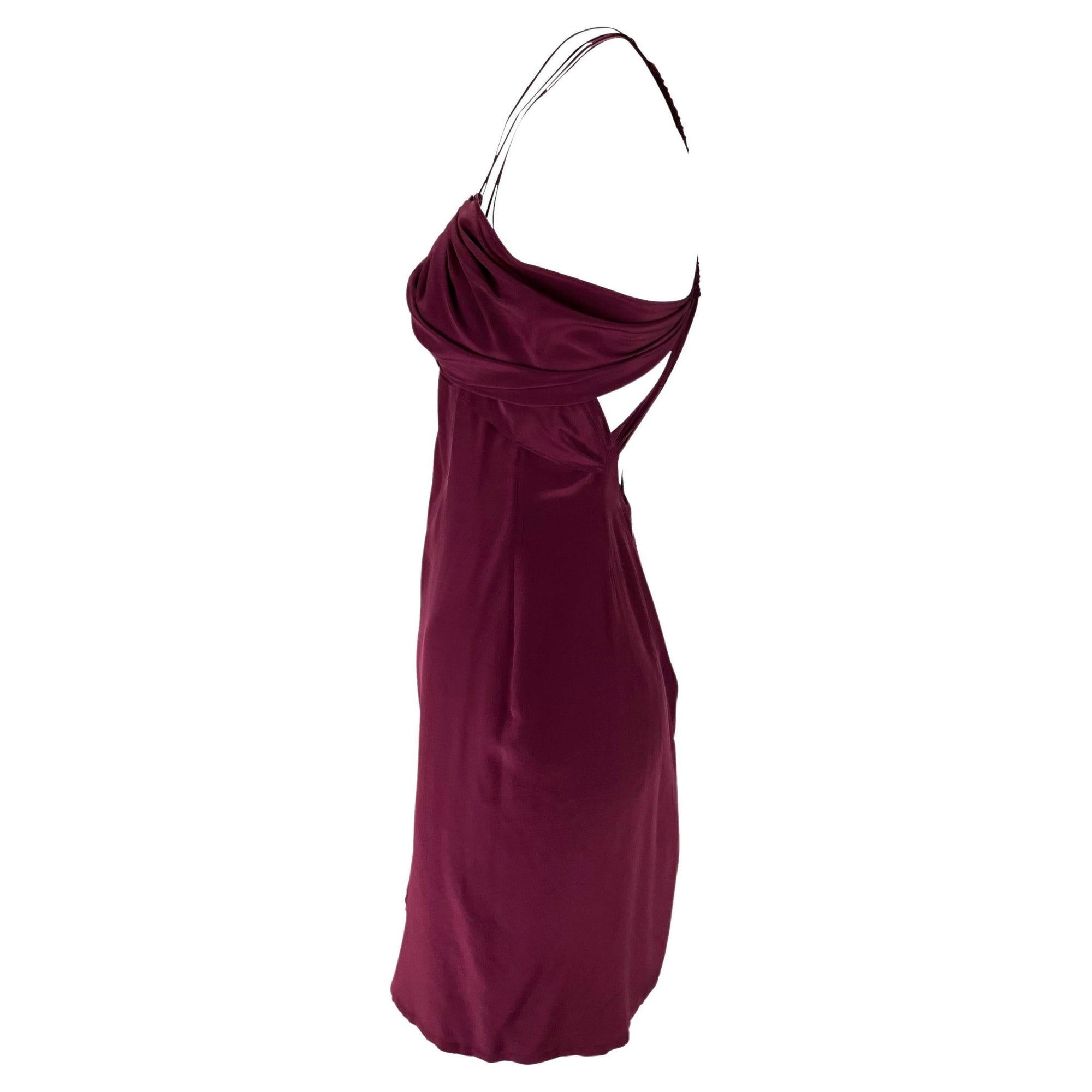 F/W 2002 Gucci by Tom Ford Maroon Strappy Silk Chiffon Mini Dress - RealList