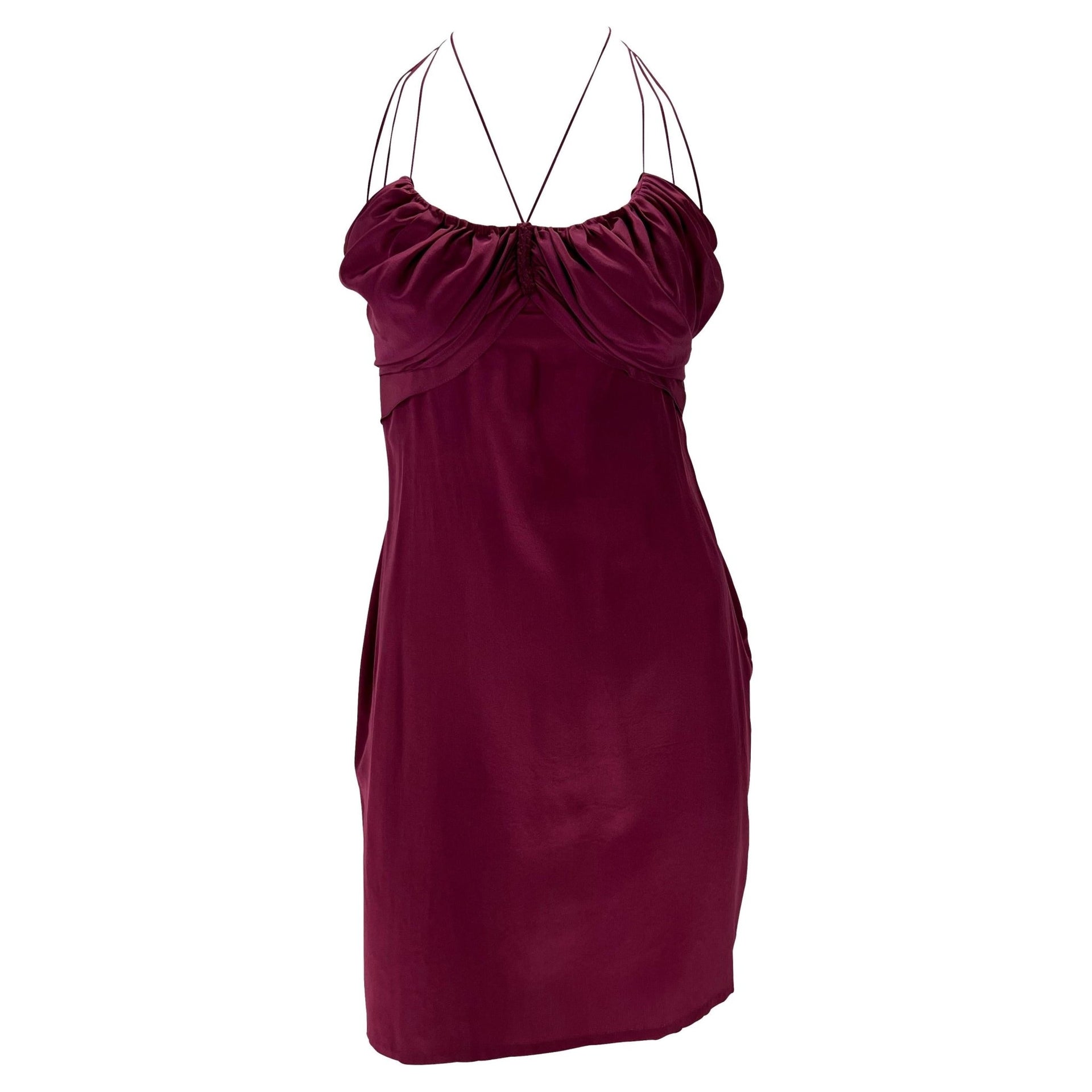 F/W 2002 Gucci by Tom Ford Maroon Strappy Silk Chiffon Mini Dress - RealList