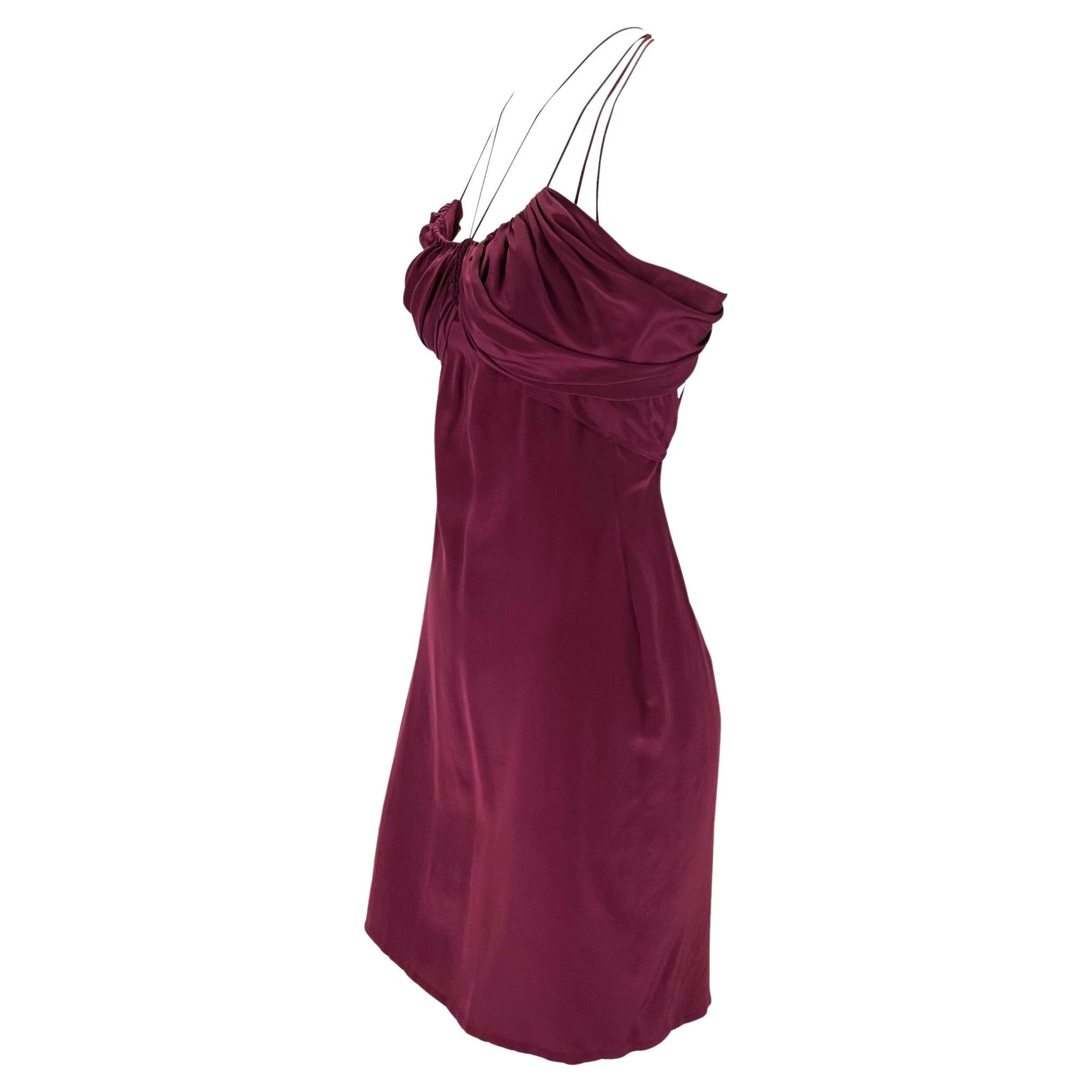 F/W 2002 Gucci by Tom Ford Maroon Strappy Silk Chiffon Mini Dress - RealList