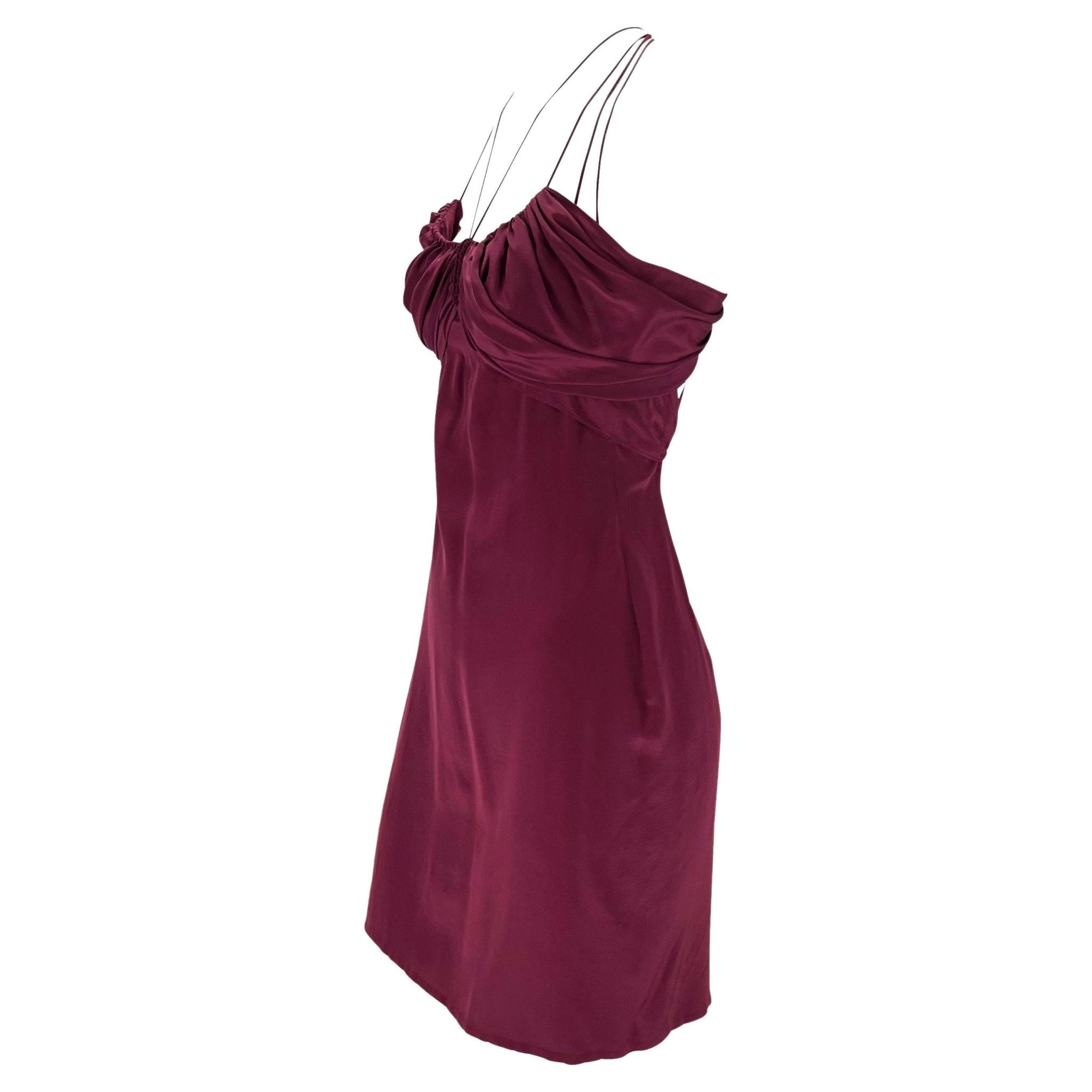 F/W 2002 Gucci by Tom Ford Maroon Strappy Silk Chiffon Mini Dress - RealList