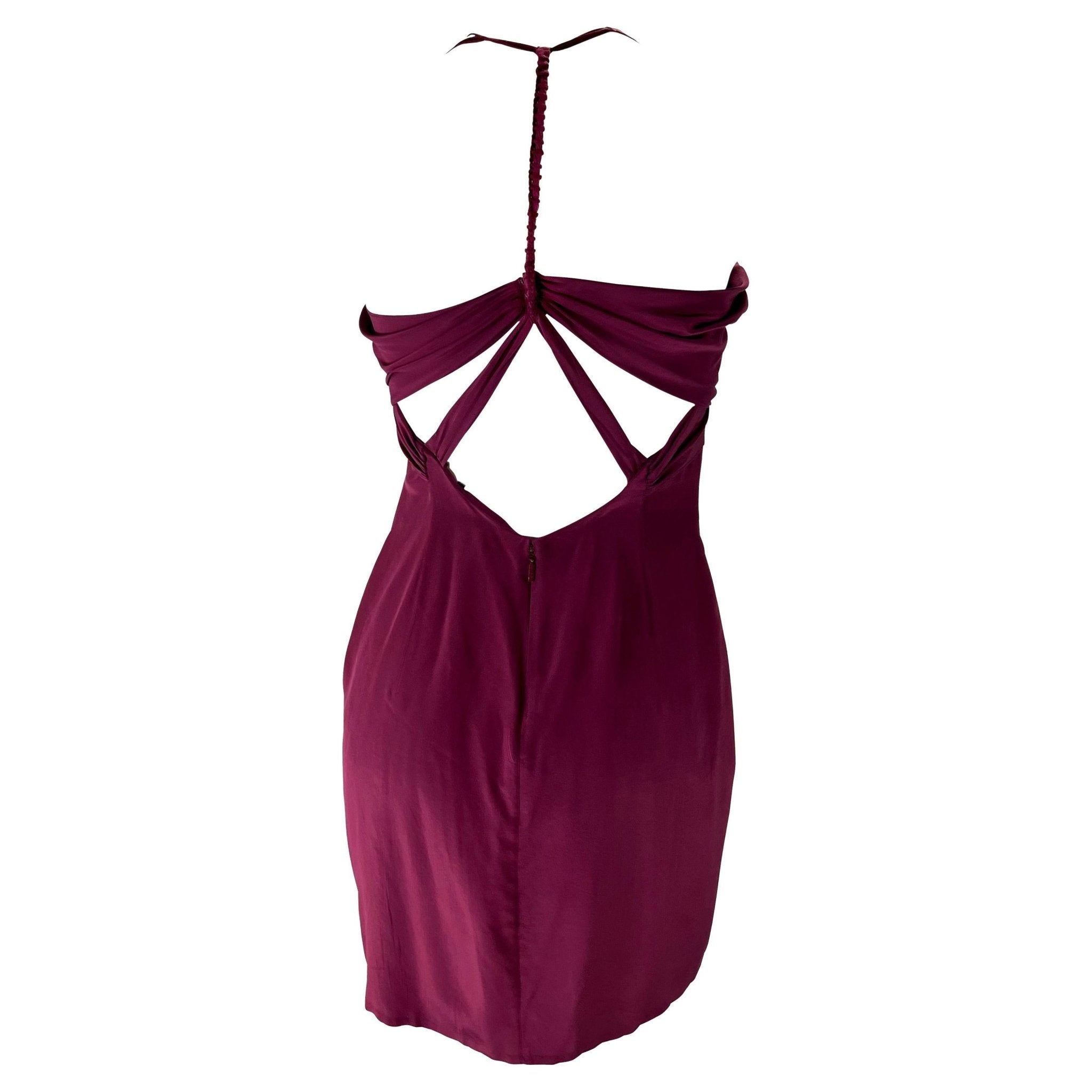 F/W 2002 Gucci by Tom Ford Maroon Strappy Silk Chiffon Mini Dress - RealList