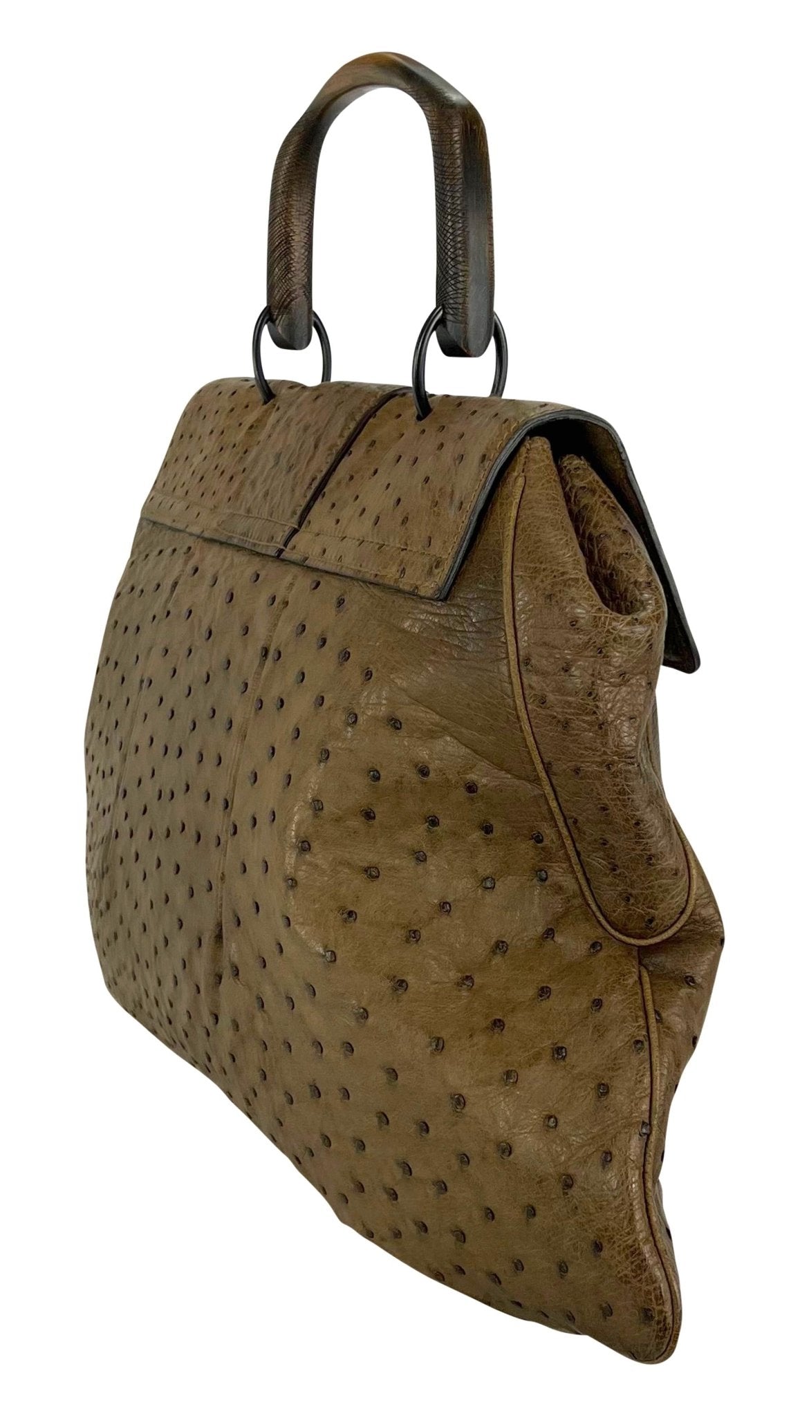 F/W 2002 Gucci by Tom Ford Oversized Genuine Ostrich Skin Tan Wood XL Tote Bag - RealList