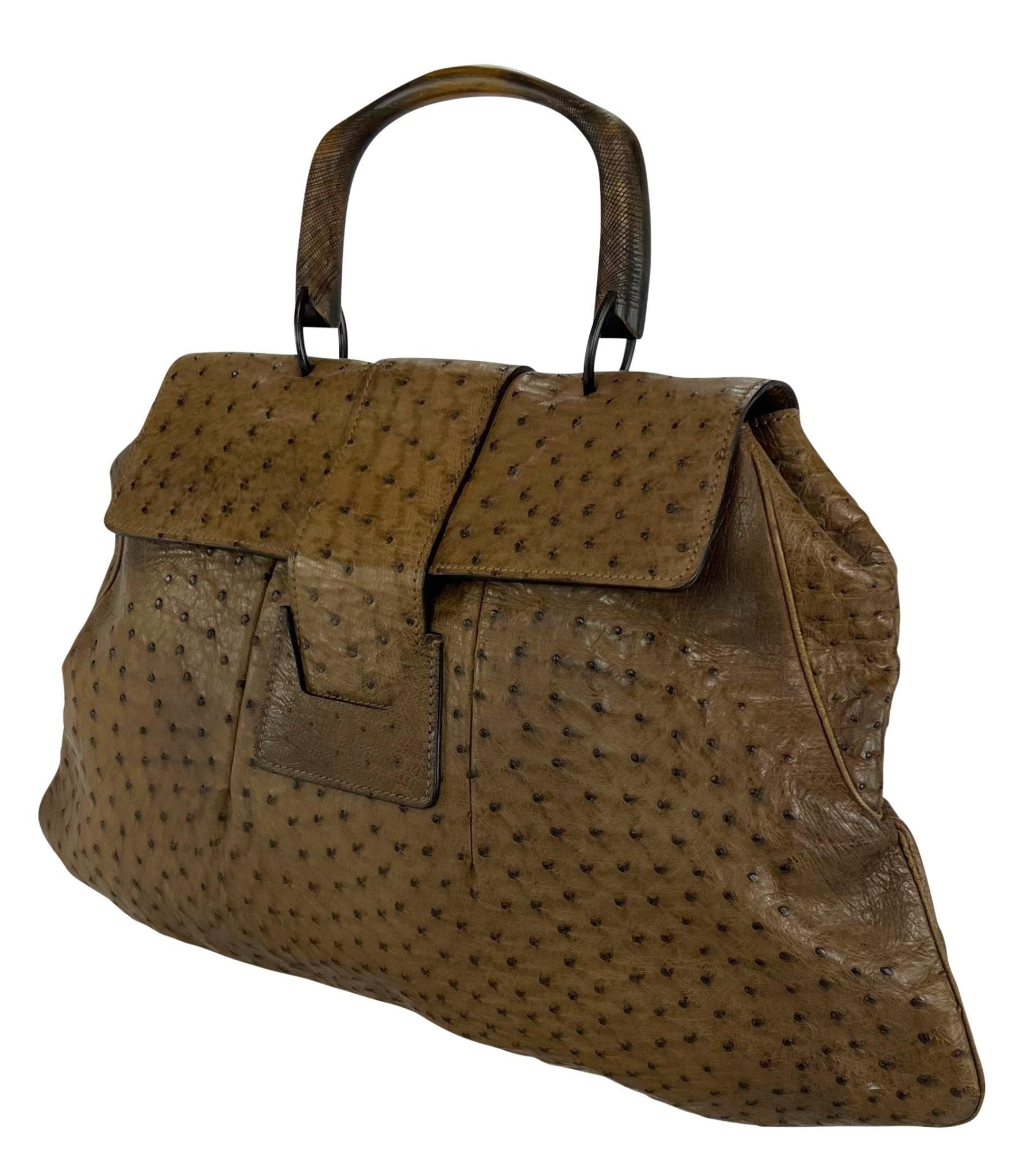 F/W 2002 Gucci by Tom Ford Oversized Genuine Ostrich Skin Tan Wood XL Tote Bag - RealList