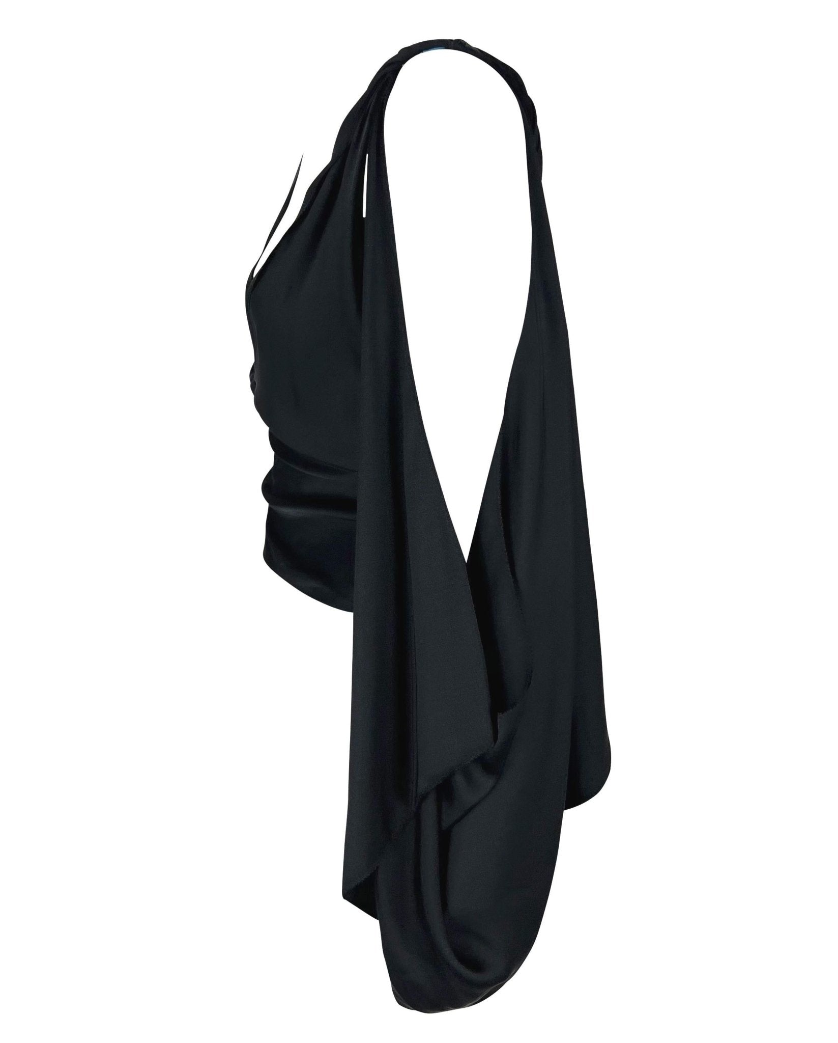 F/W 2002 Gucci by Tom Ford Runway Black Silk Tie Crop Top - RealList