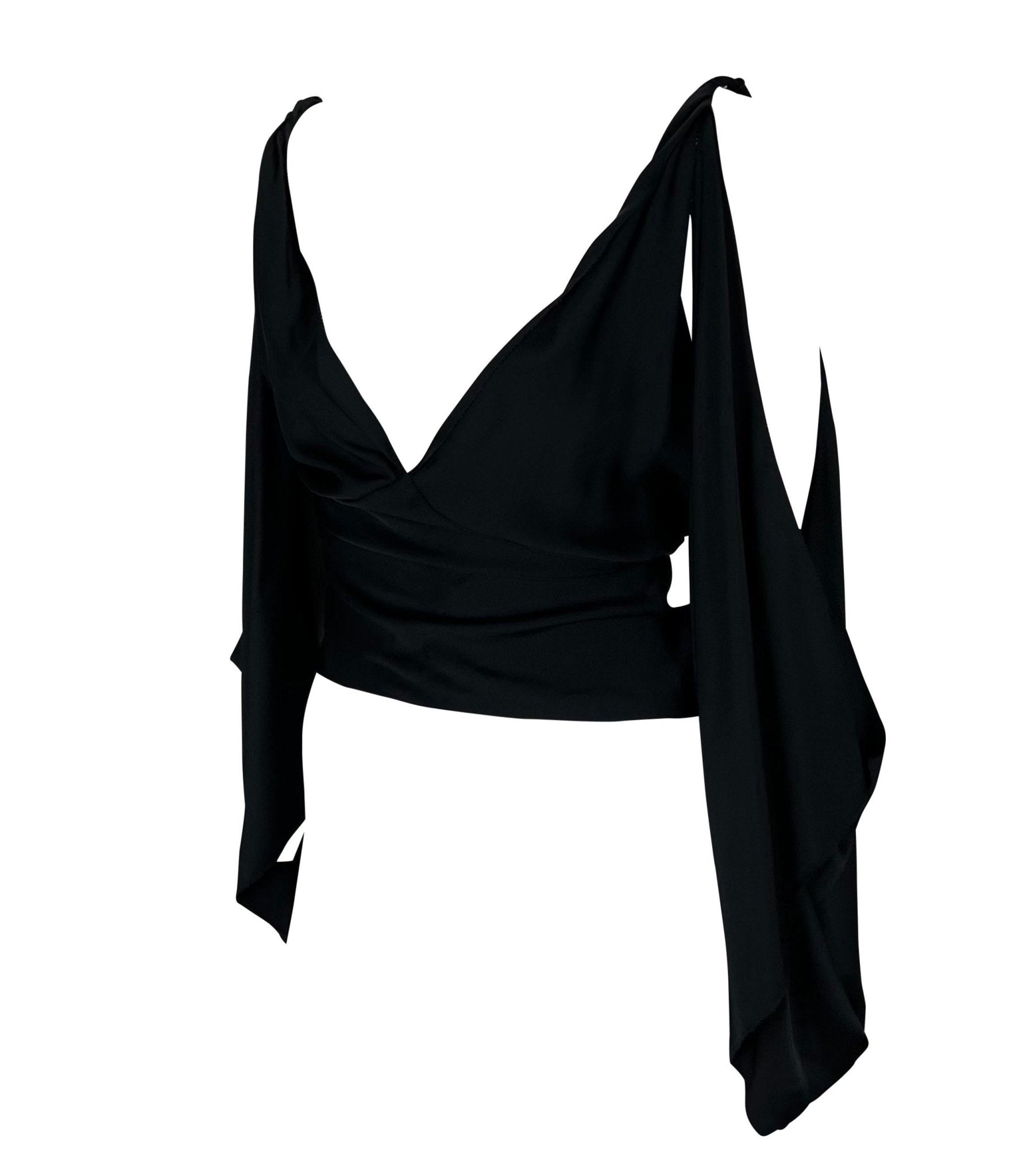 F/W 2002 Gucci by Tom Ford Runway Black Silk Tie Crop Top - RealList