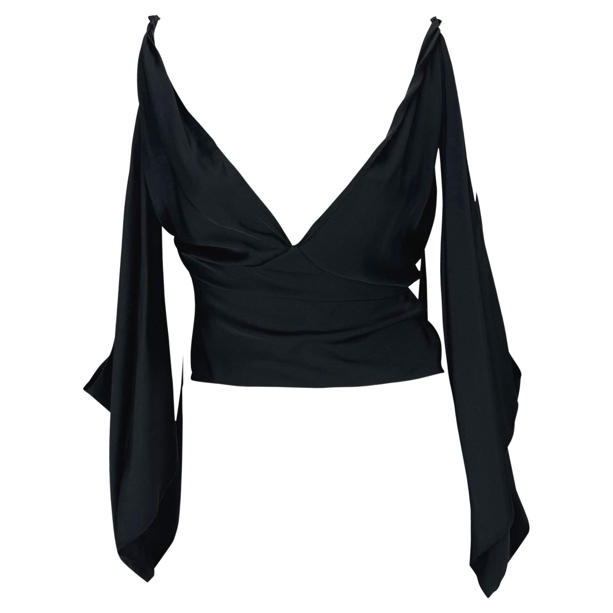 F/W 2002 Gucci by Tom Ford Runway Black Silk Tie Crop Top - RealList