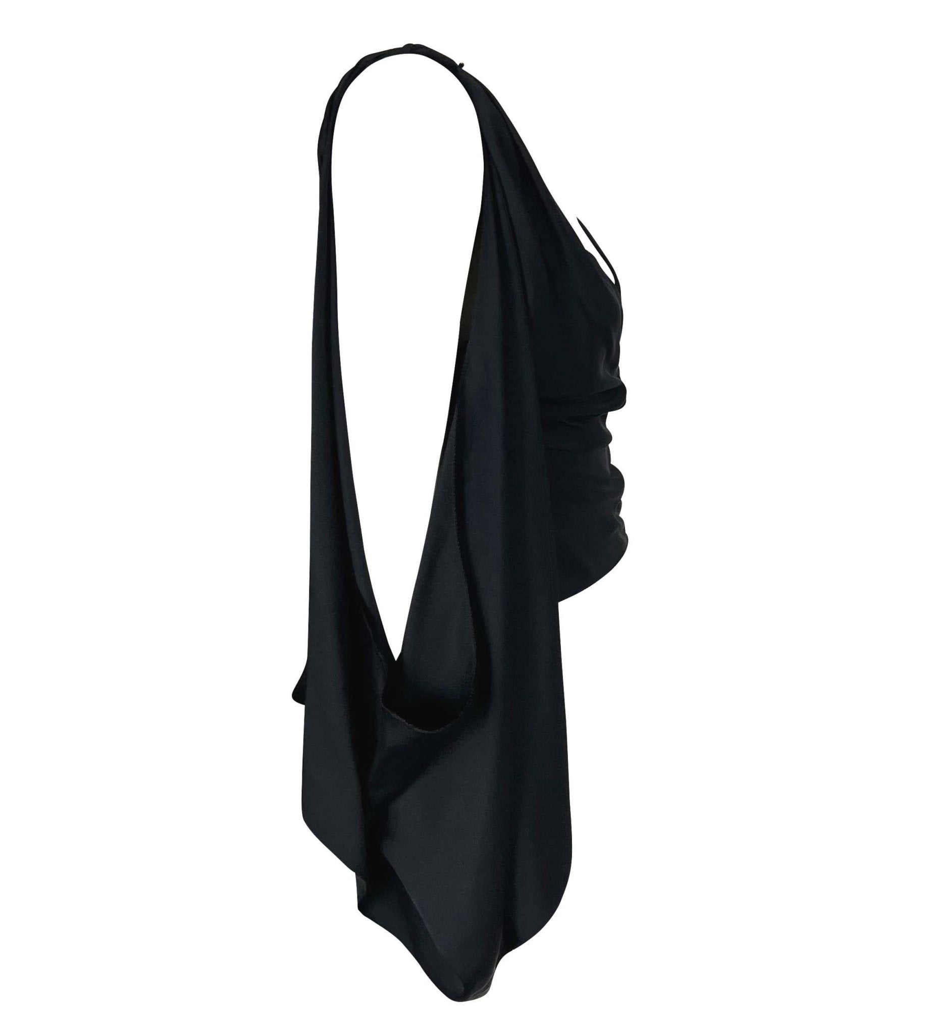 F/W 2002 Gucci by Tom Ford Runway Black Silk Tie Crop Top - RealList