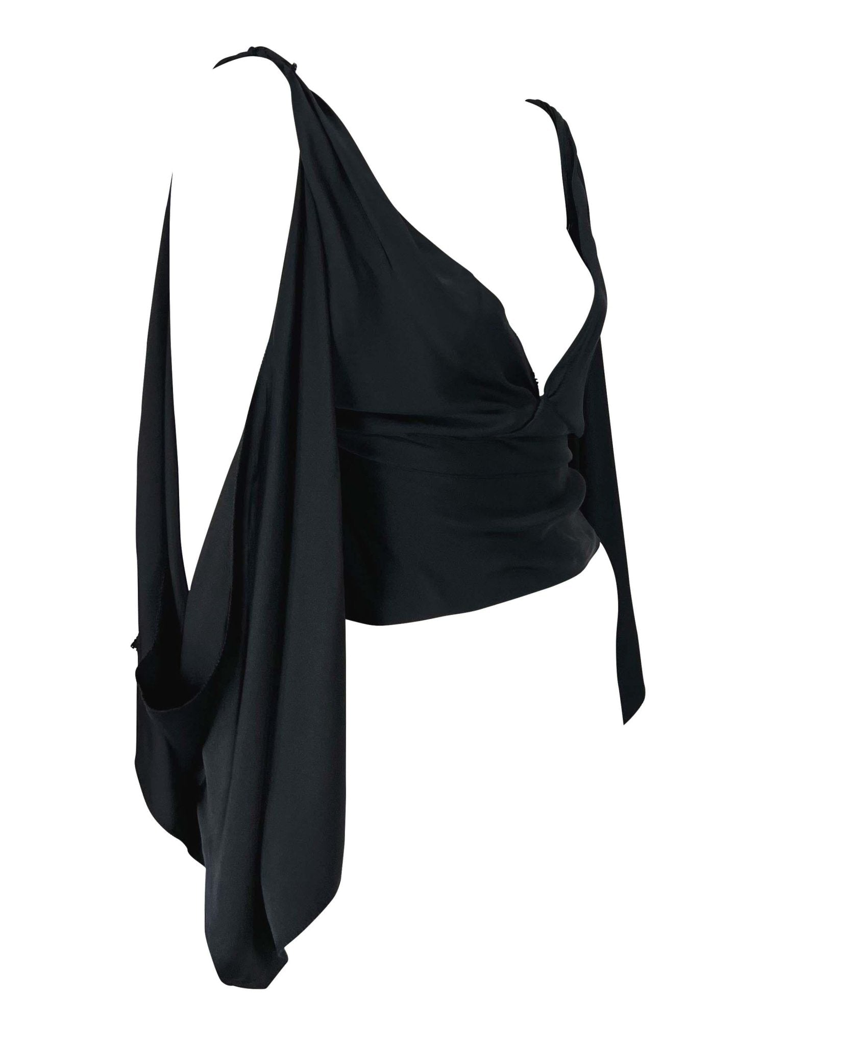 F/W 2002 Gucci by Tom Ford Runway Black Silk Tie Crop Top - RealList