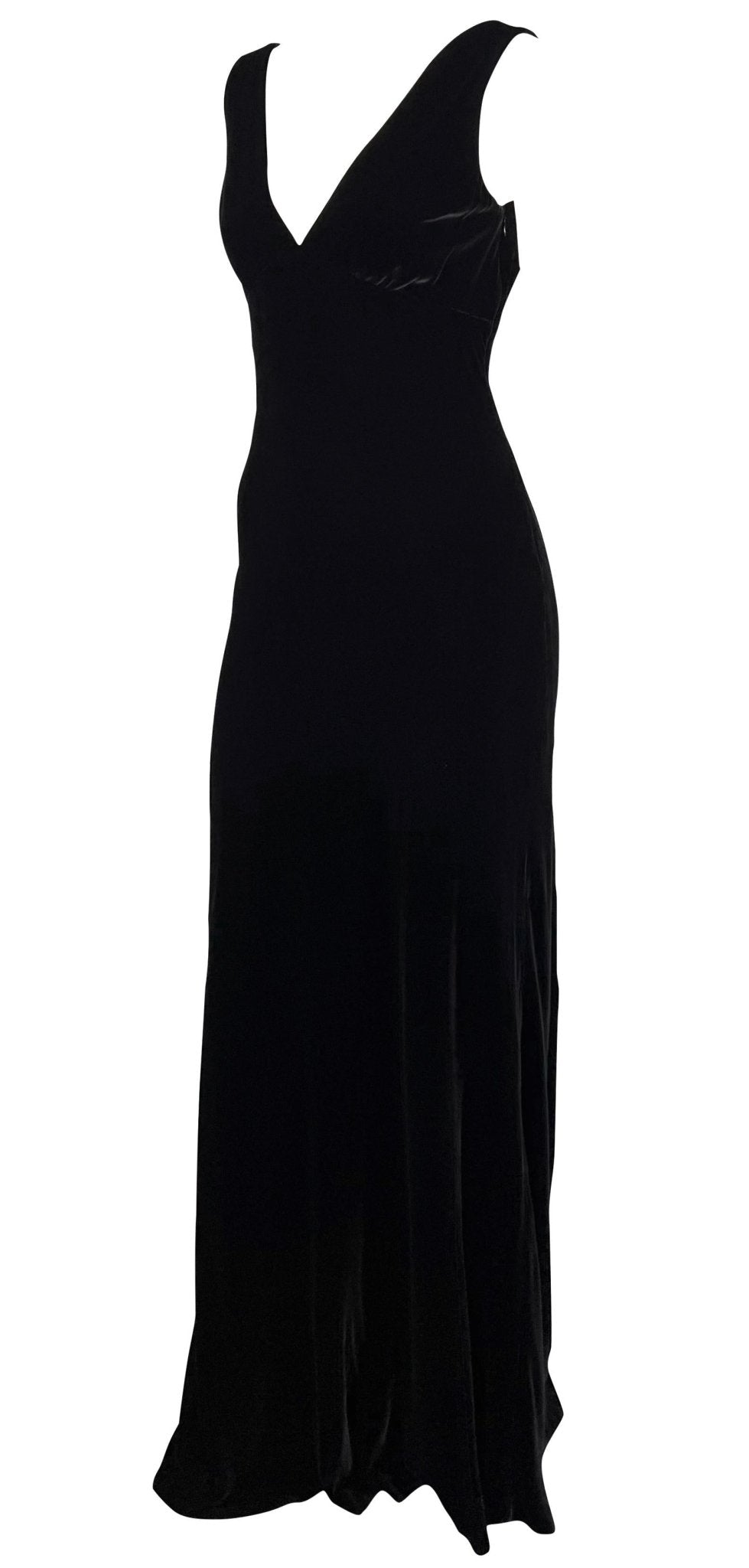 F/W 2002 Ralph Lauren Runway Plunging V Neckline Black Velvet Sleeveless Gown - RealList