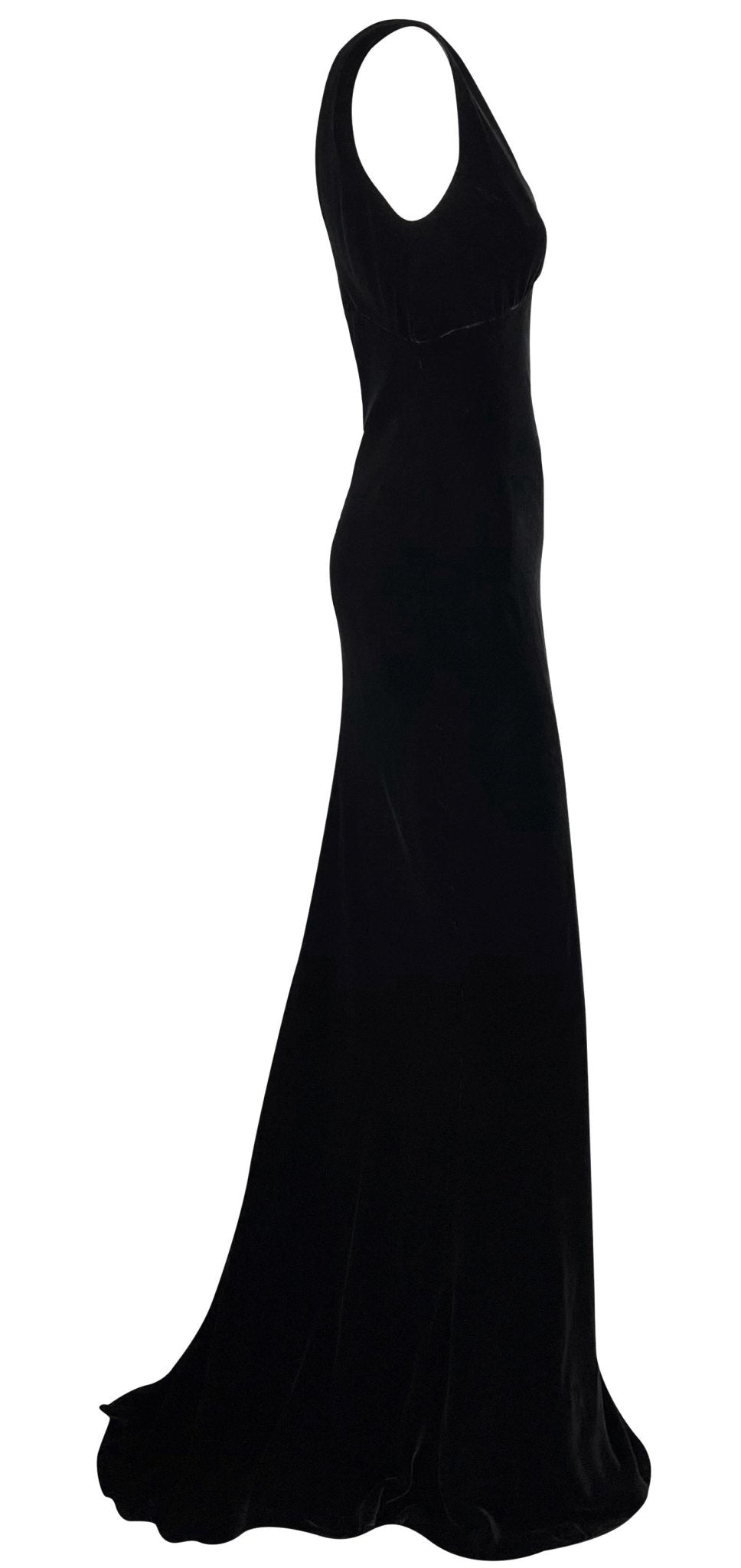 F/W 2002 Ralph Lauren Runway Plunging V Neckline Black Velvet Sleeveless Gown - RealList