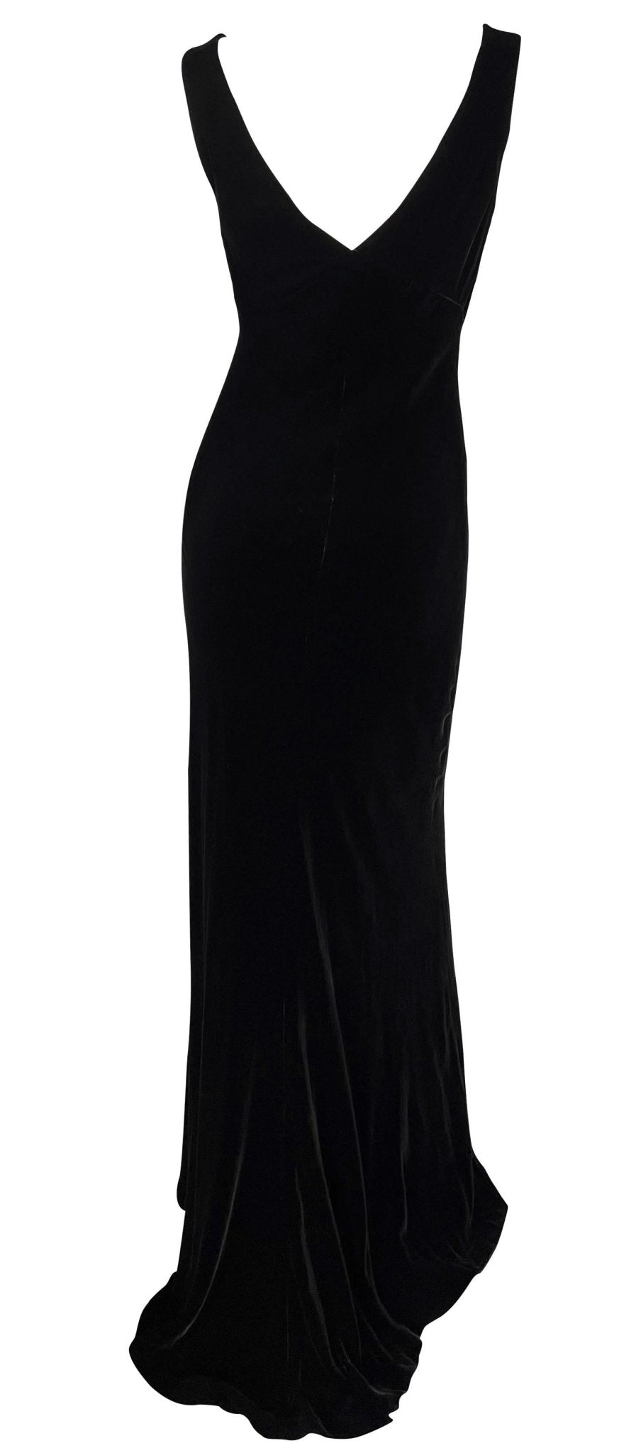 F/W 2002 Ralph Lauren Runway Plunging V Neckline Black Velvet Sleeveless Gown - RealList