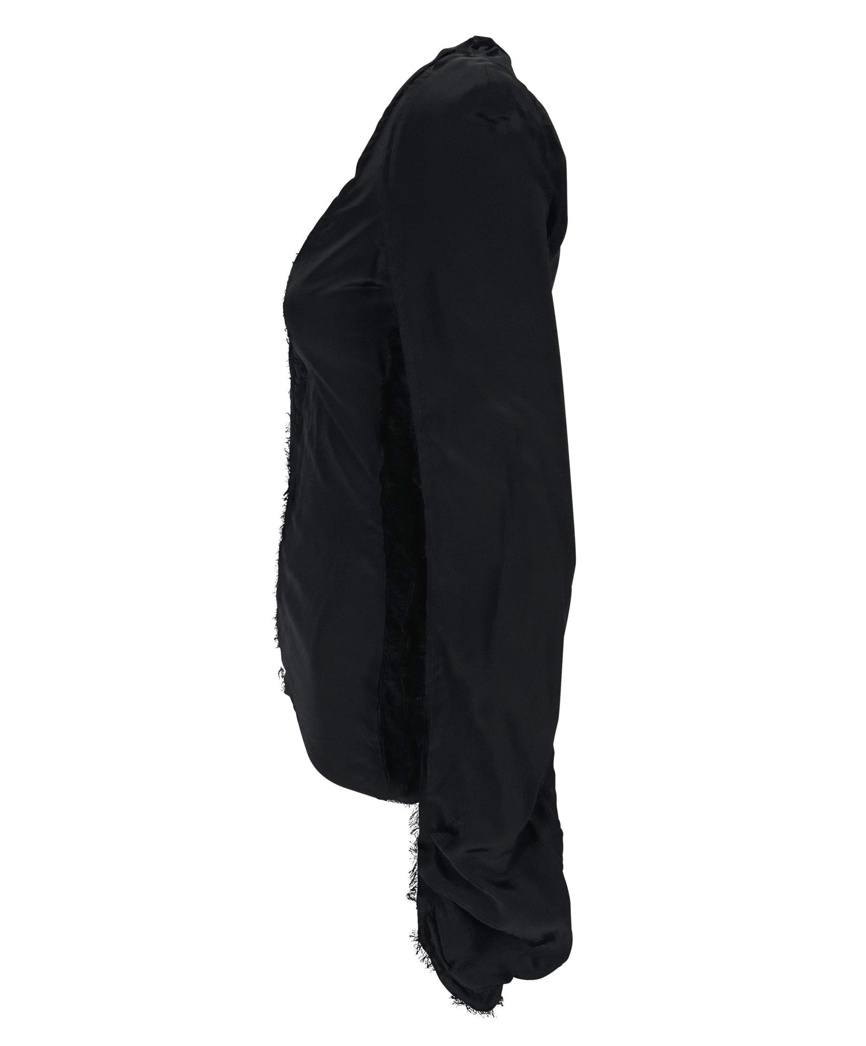 F/W 2002 Yves Saint Laurent by Tom Ford Black Raw - Edge Silk Sheer Plunge Blouse - RealList