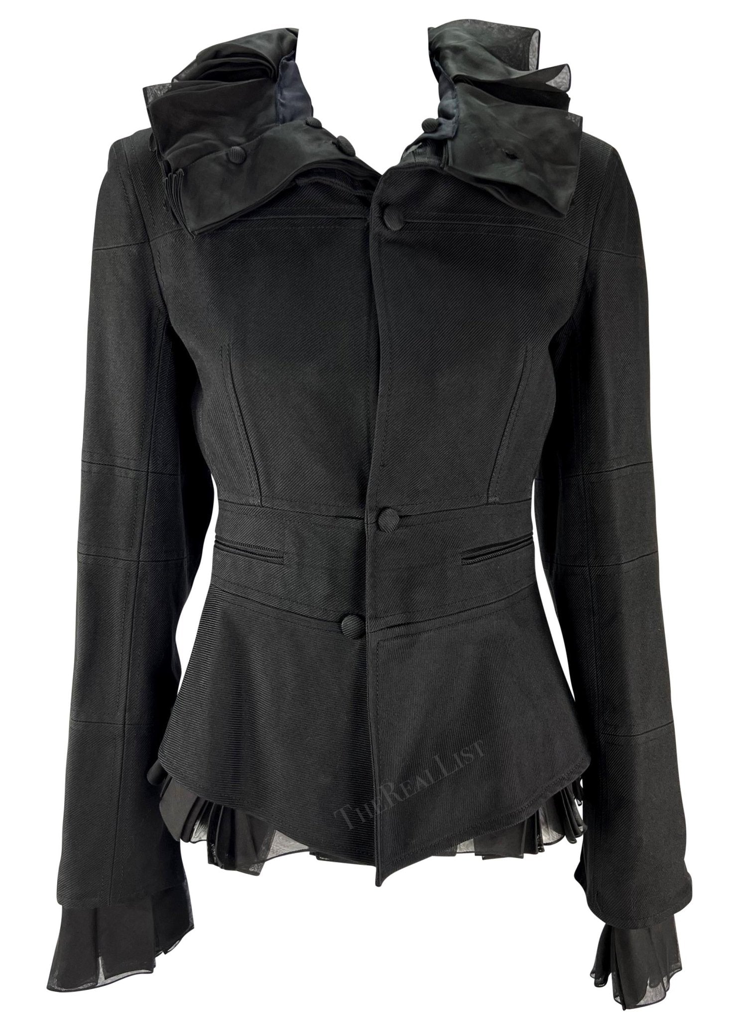 F/W 2002 Yves Saint Laurent by Tom Ford Black Ruffle Runway Blazer - RealList