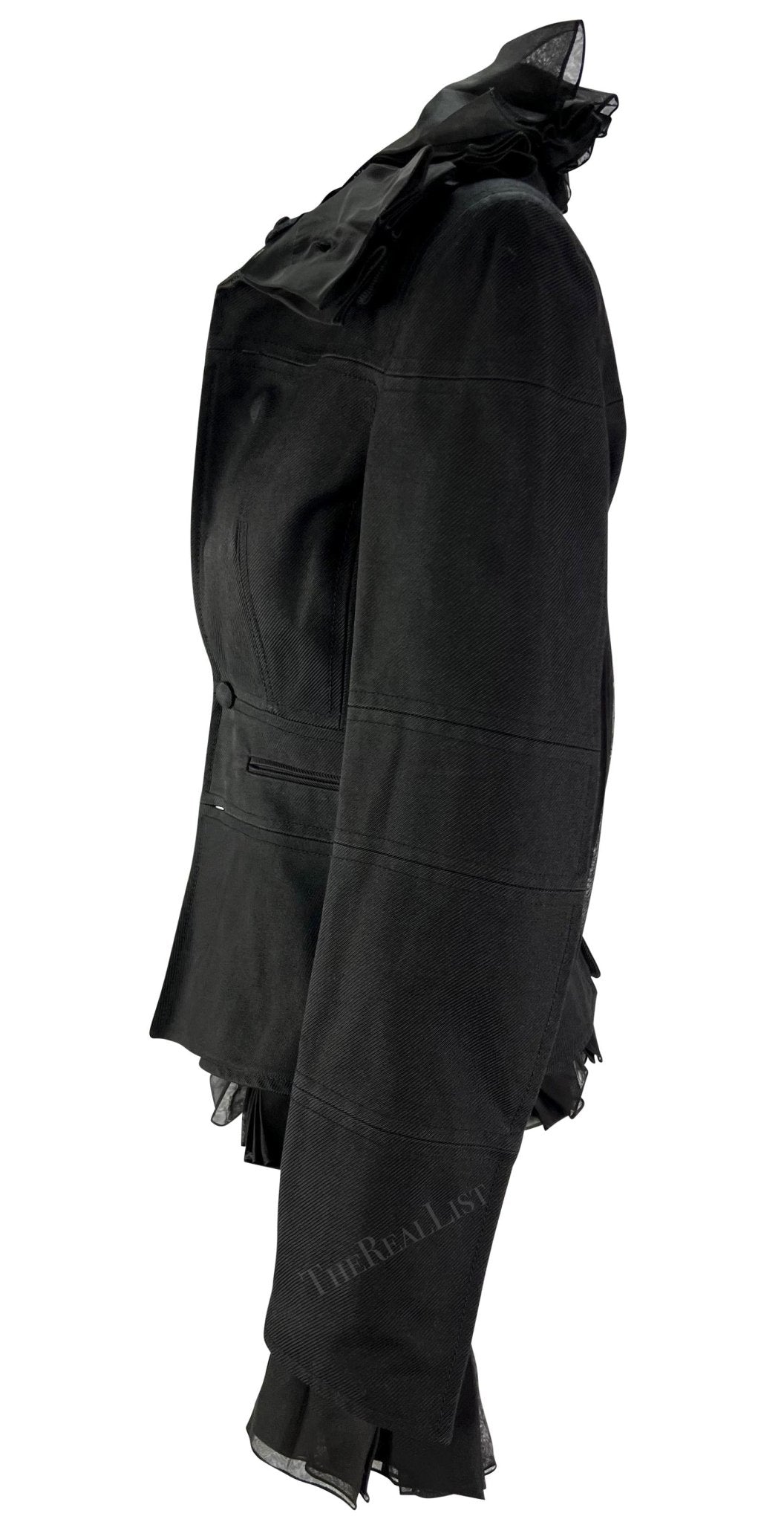 F/W 2002 Yves Saint Laurent by Tom Ford Black Ruffle Runway Blazer - RealList