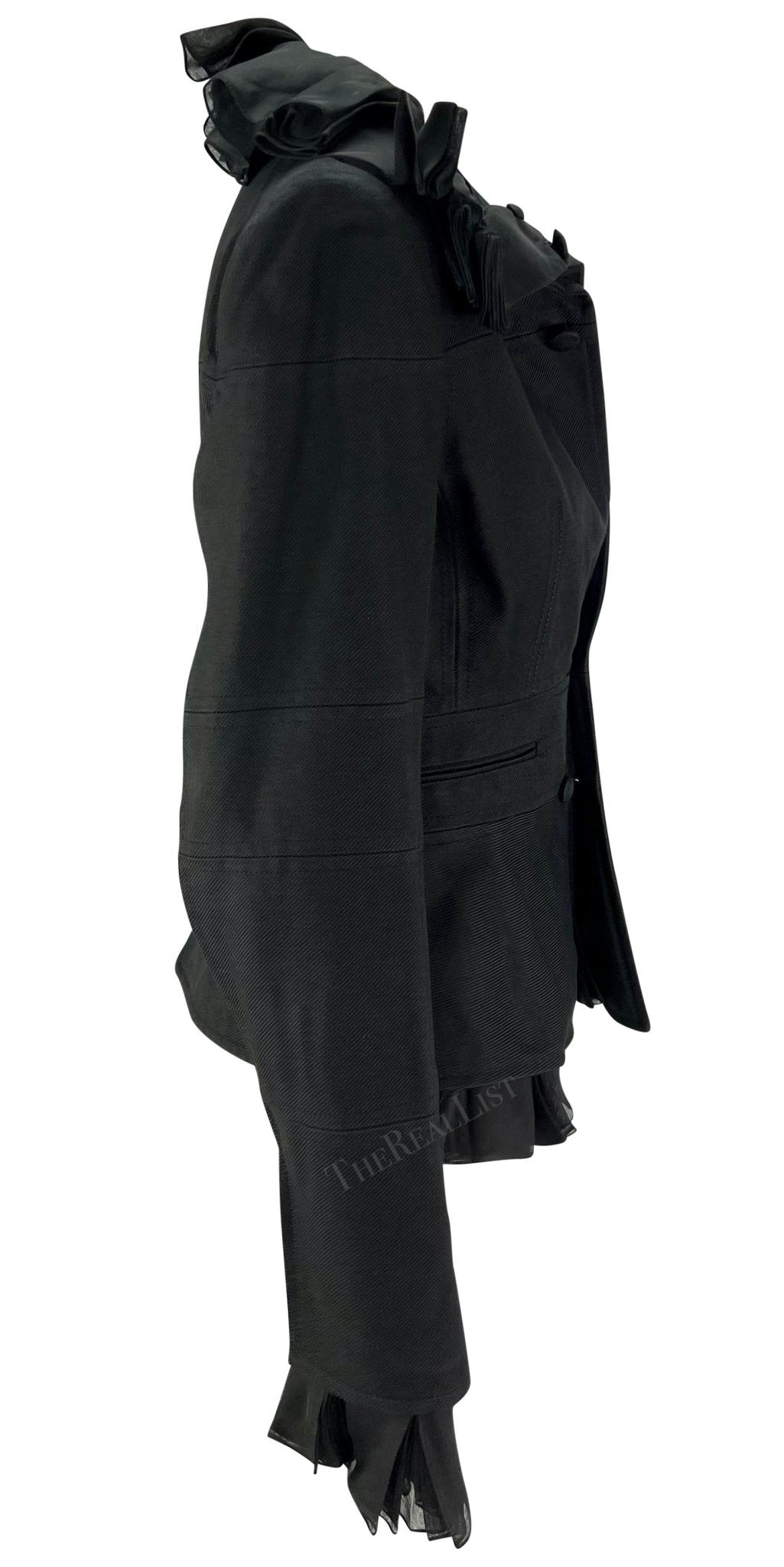F/W 2002 Yves Saint Laurent by Tom Ford Black Ruffle Runway Blazer - RealList