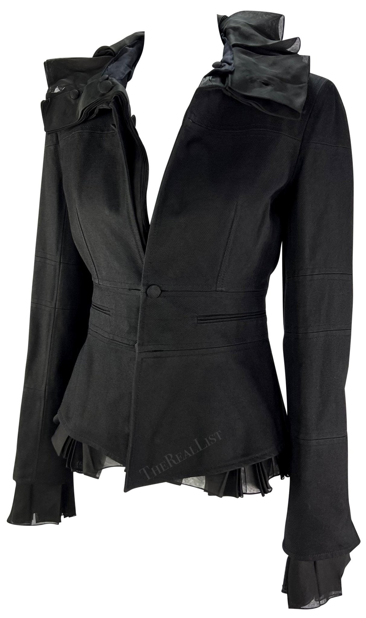 F/W 2002 Yves Saint Laurent by Tom Ford Black Ruffle Runway Blazer - RealList