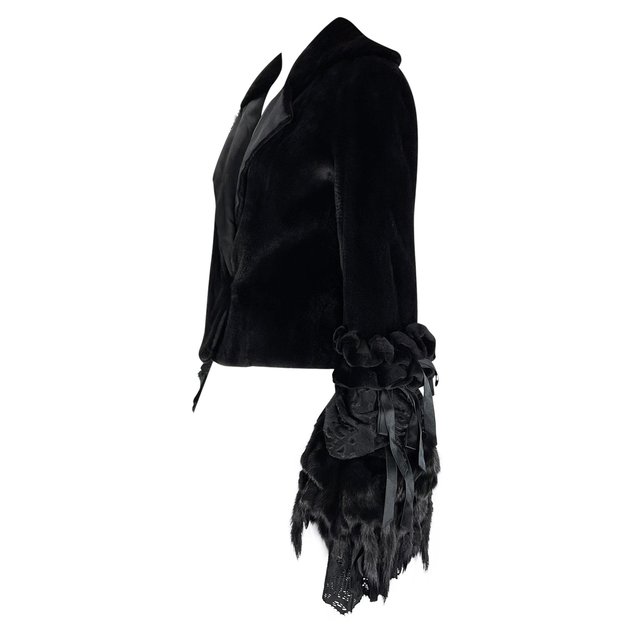 F/W 2002 Yves Saint Laurent by Tom Ford Black Shaved Mink Fur Bell Cuff Coat - RealList