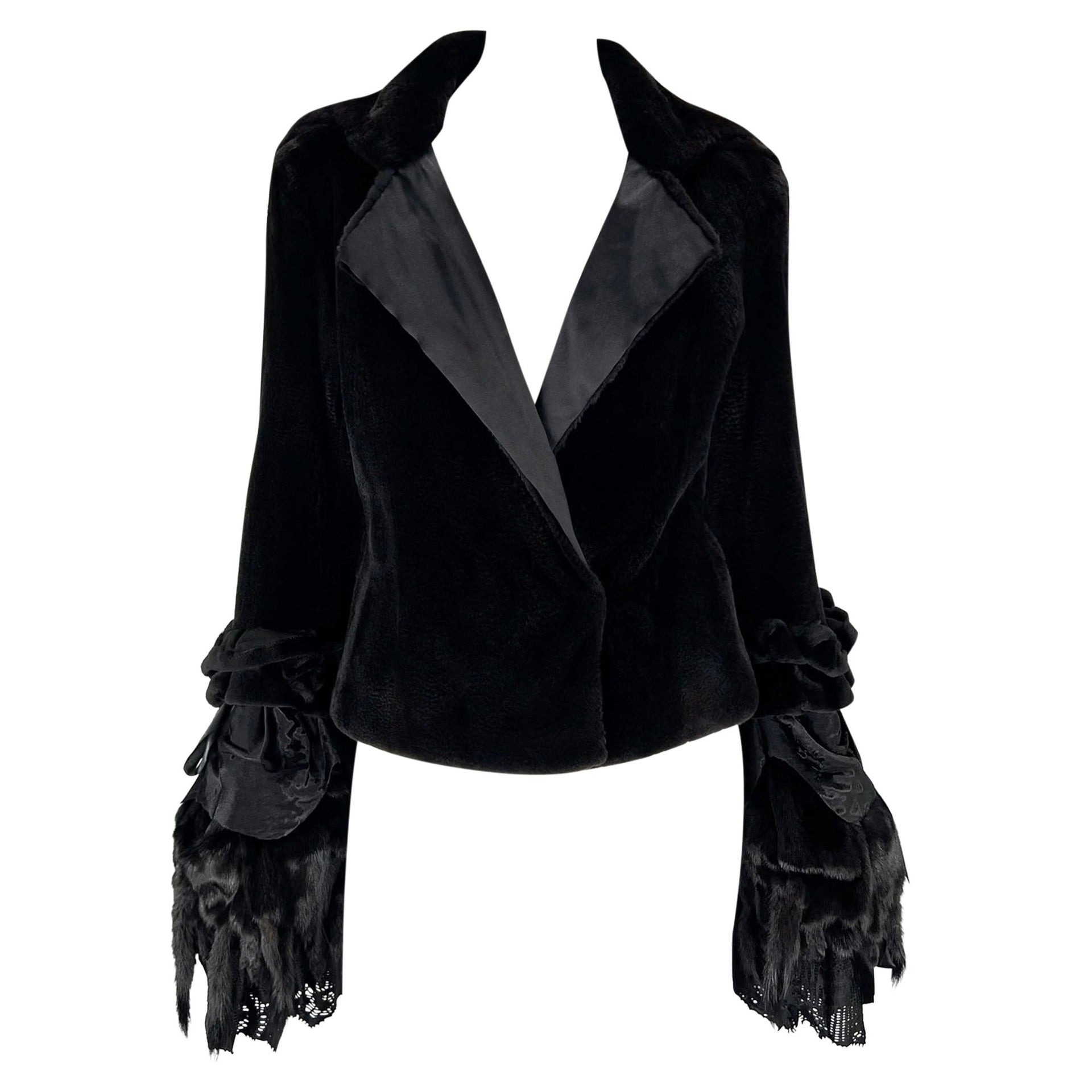 F/W 2002 Yves Saint Laurent by Tom Ford Black Shaved Mink Fur Bell Cuff Coat - RealList