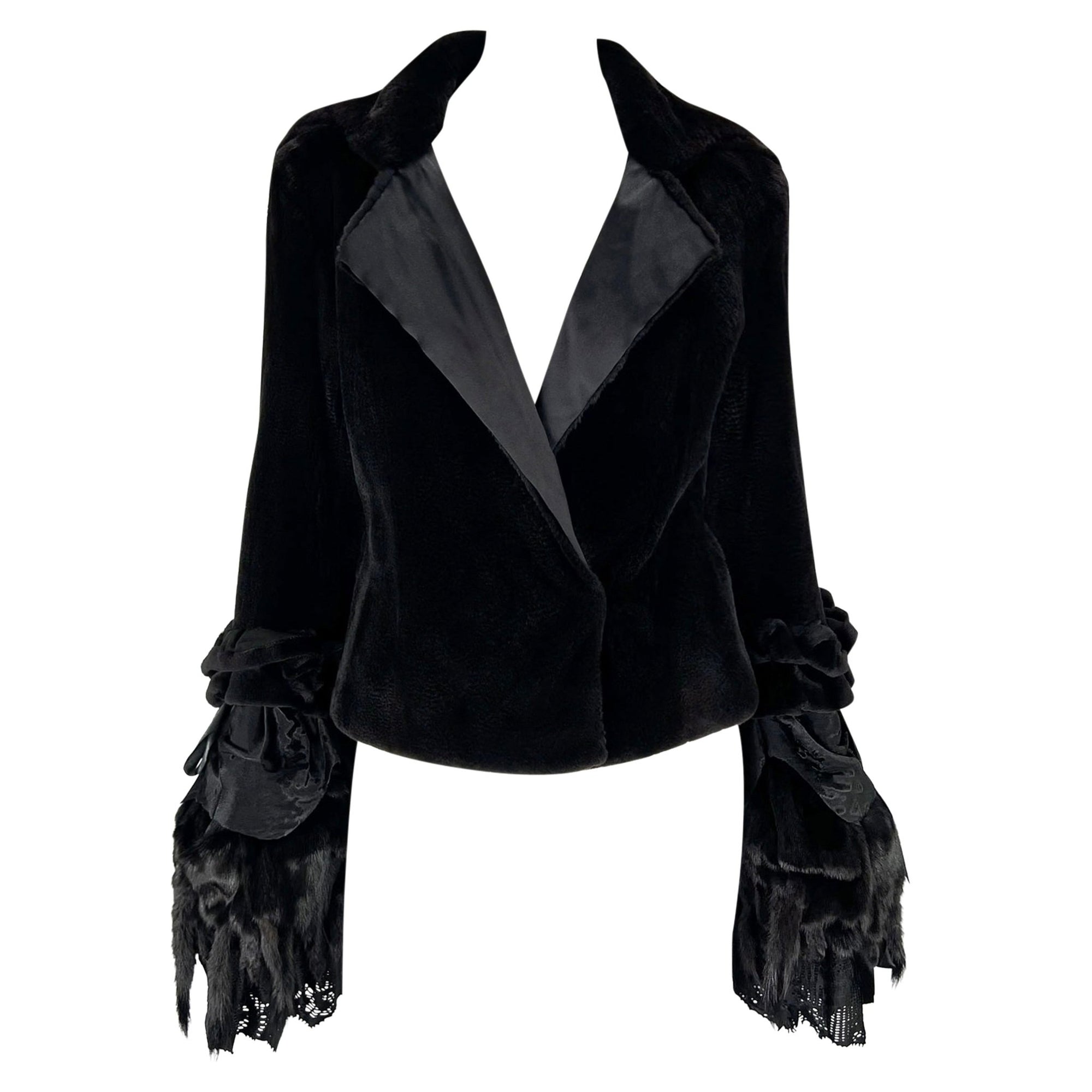 F/W 2002 Yves Saint Laurent by Tom Ford Black Shaved Mink Fur Bell Cuff Coat - RealList